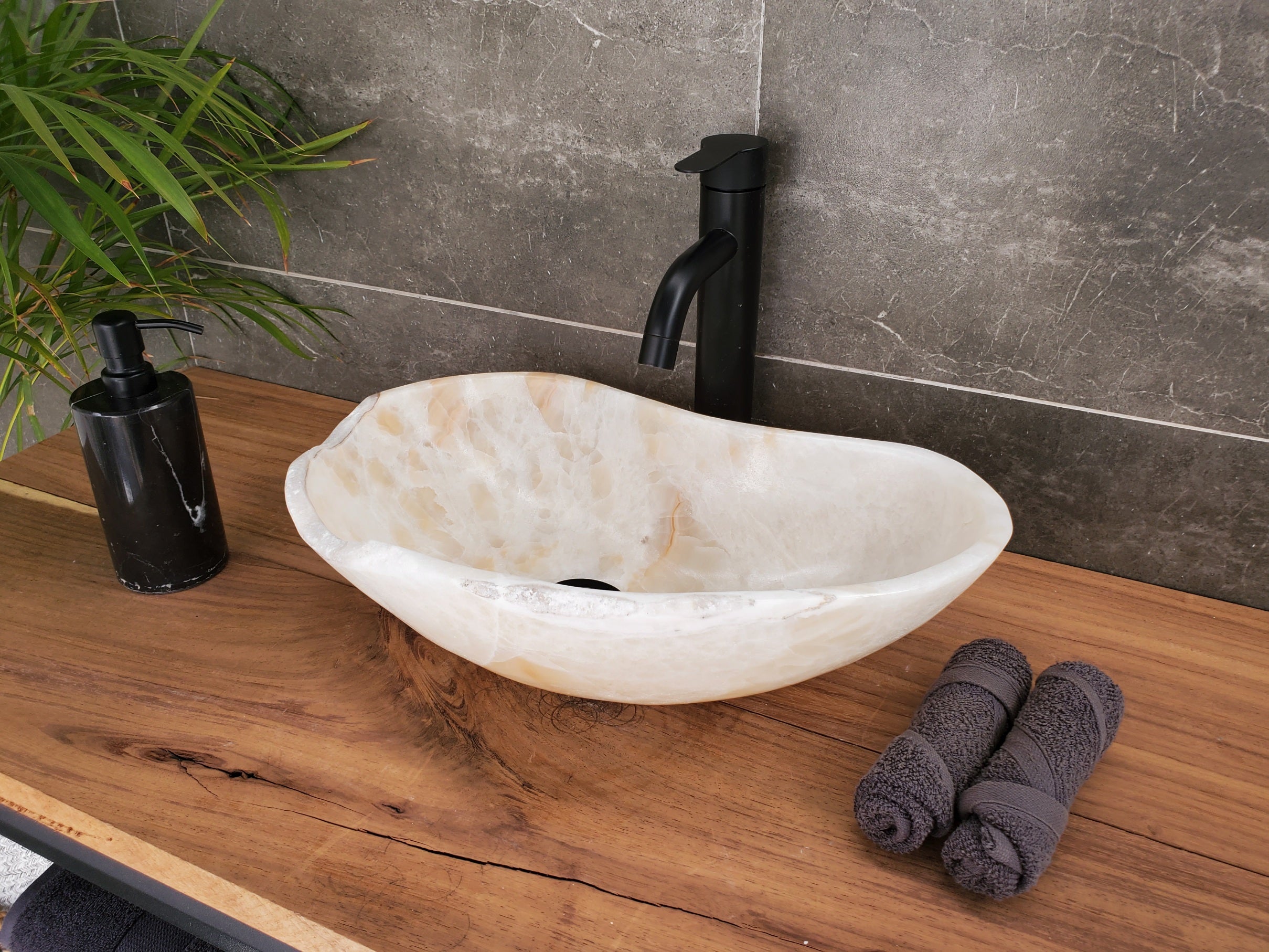 S33_33 Neutral White Onyx Bathroom Vessel Sink - 18 x 11 inch