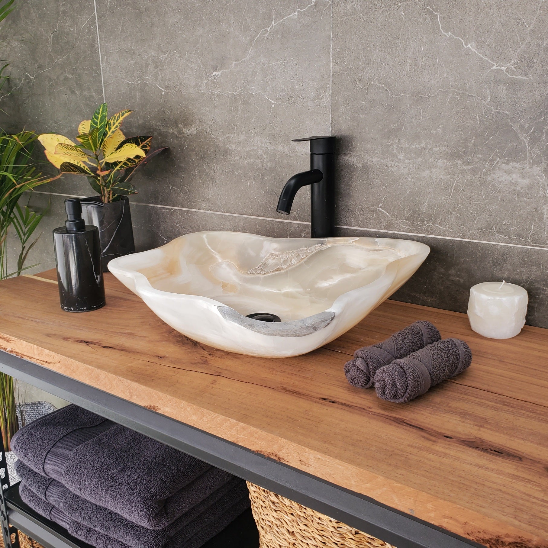 S33_23 White Onyx Bathroom Vessel Sink - 17 x 16 inch