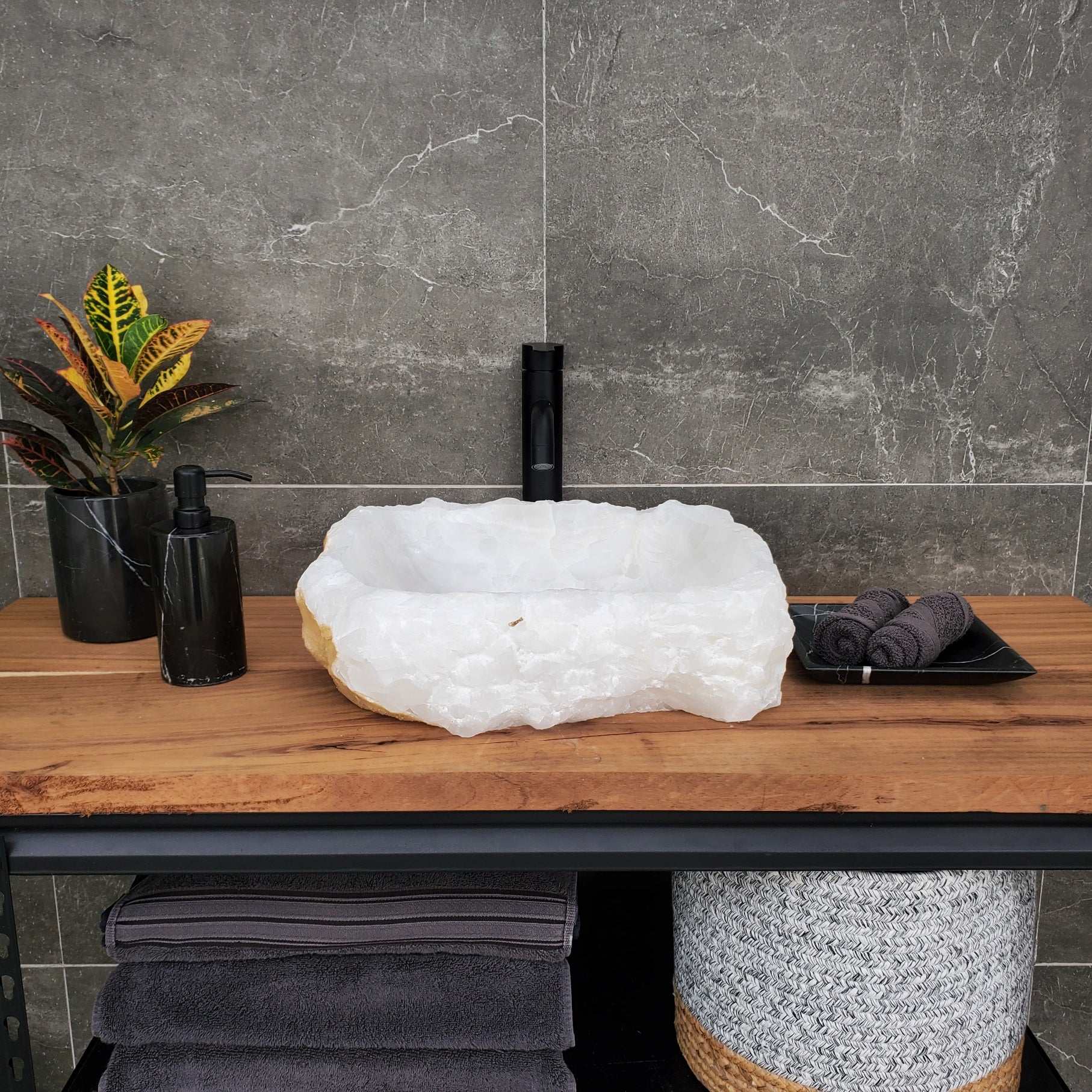 S31_47 Onyx Stone Vessel Bathroom Sink - 16 x 14 inch