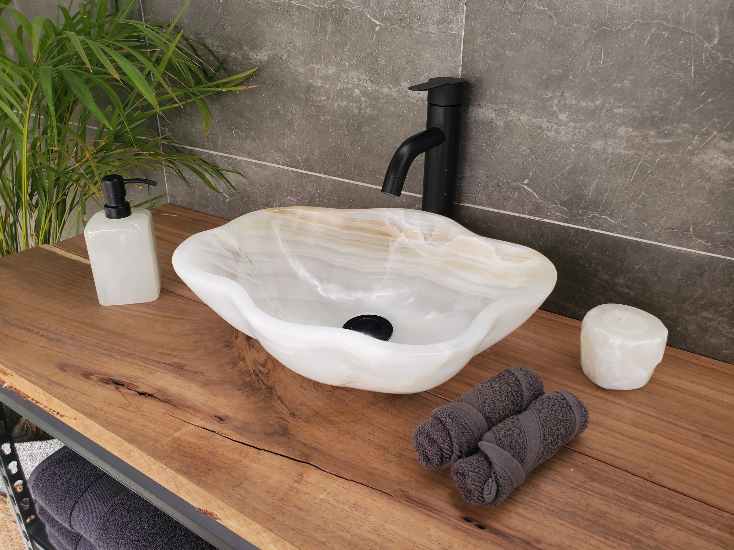 S33_26 White Onyx Bathroom Vessel Sink - 15.5 x 13 inch