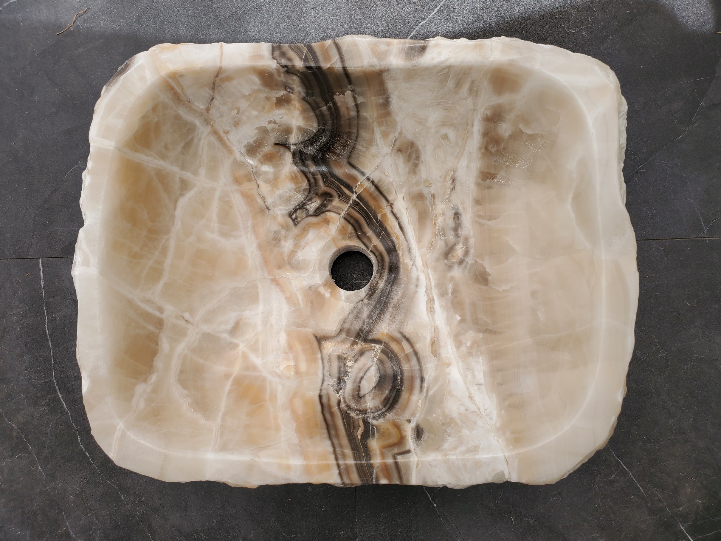 S33_08 Onyx Stone Vessel Bathroom Sink - 17 x 13.5 inch