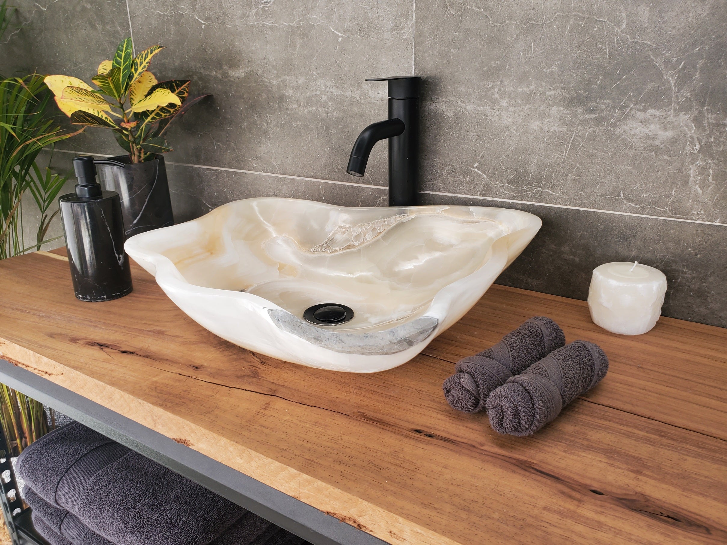 S33_23 White Onyx Bathroom Vessel Sink - 17 x 16 inch