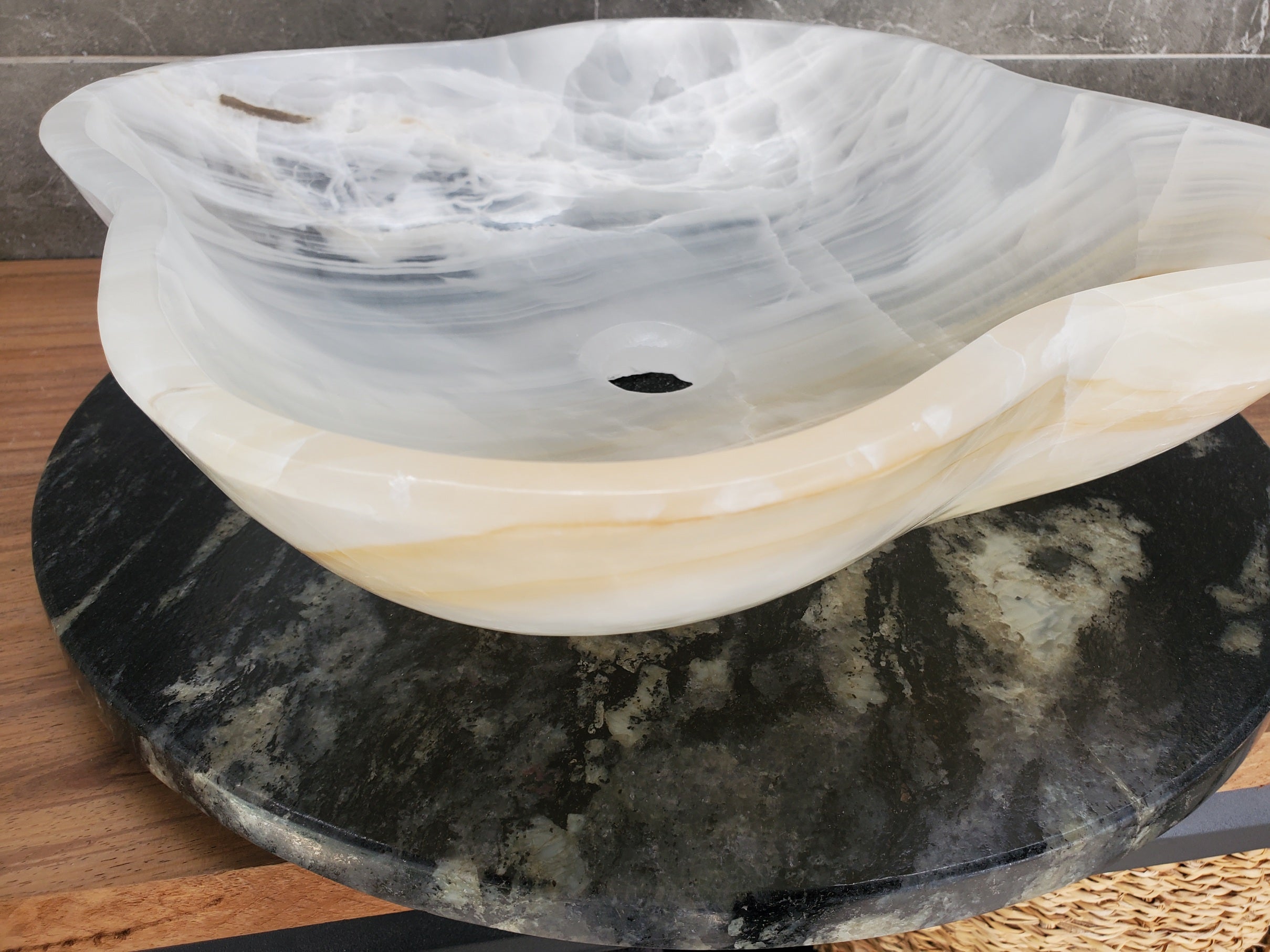 S33_24 White Onyx Bathroom Vessel Sink - 16.5 x 16.5 inch