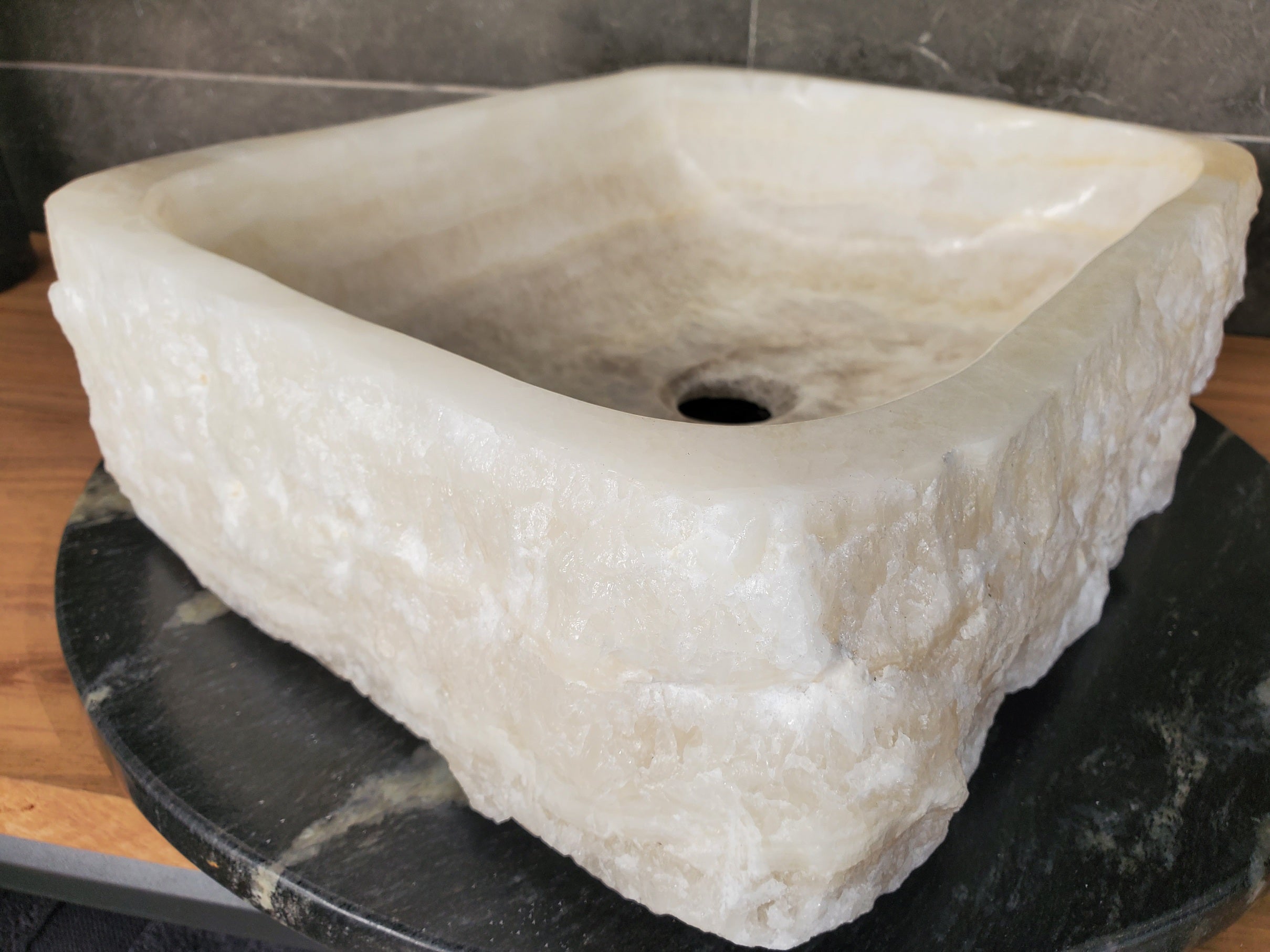 S34_09 Onyx Stone Vessel Bathroom Sink - 17 x 12.8 inch