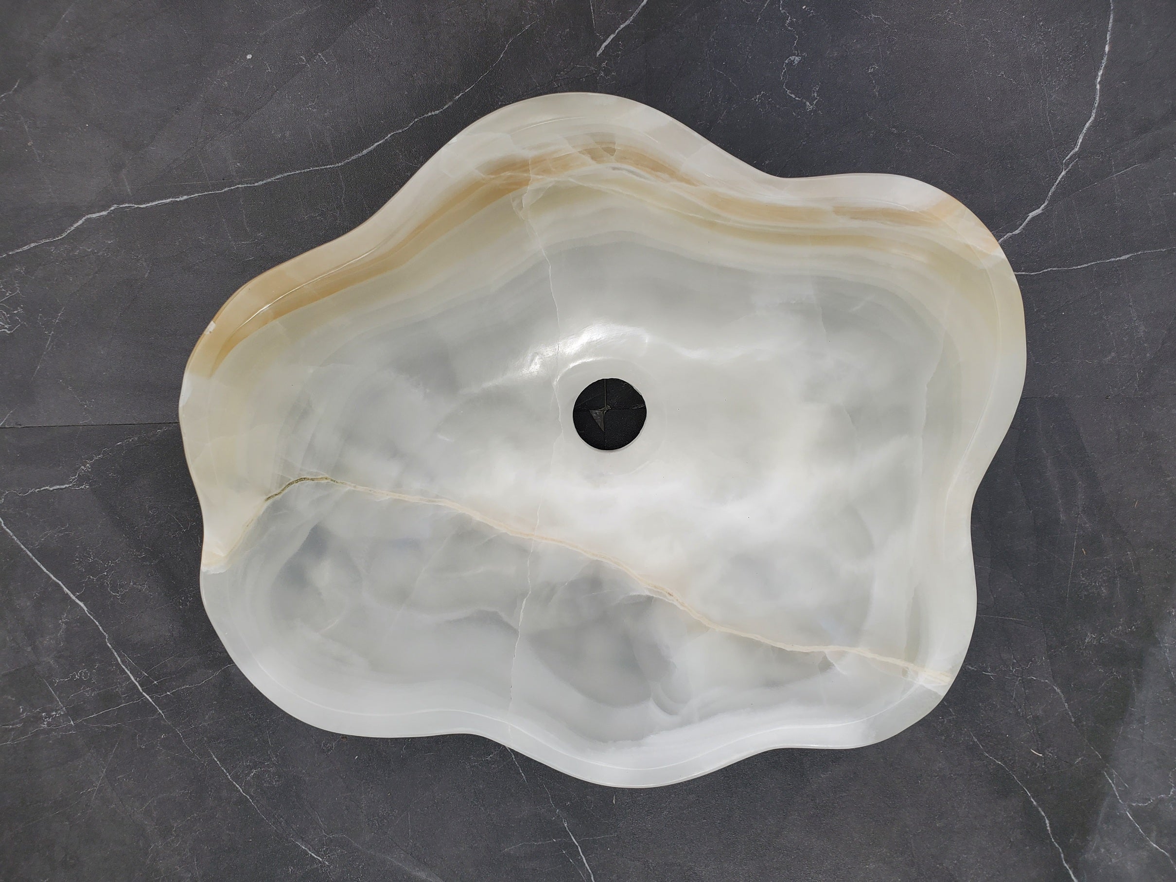 S33_26 White Onyx Bathroom Vessel Sink - 15.5 x 13 inch