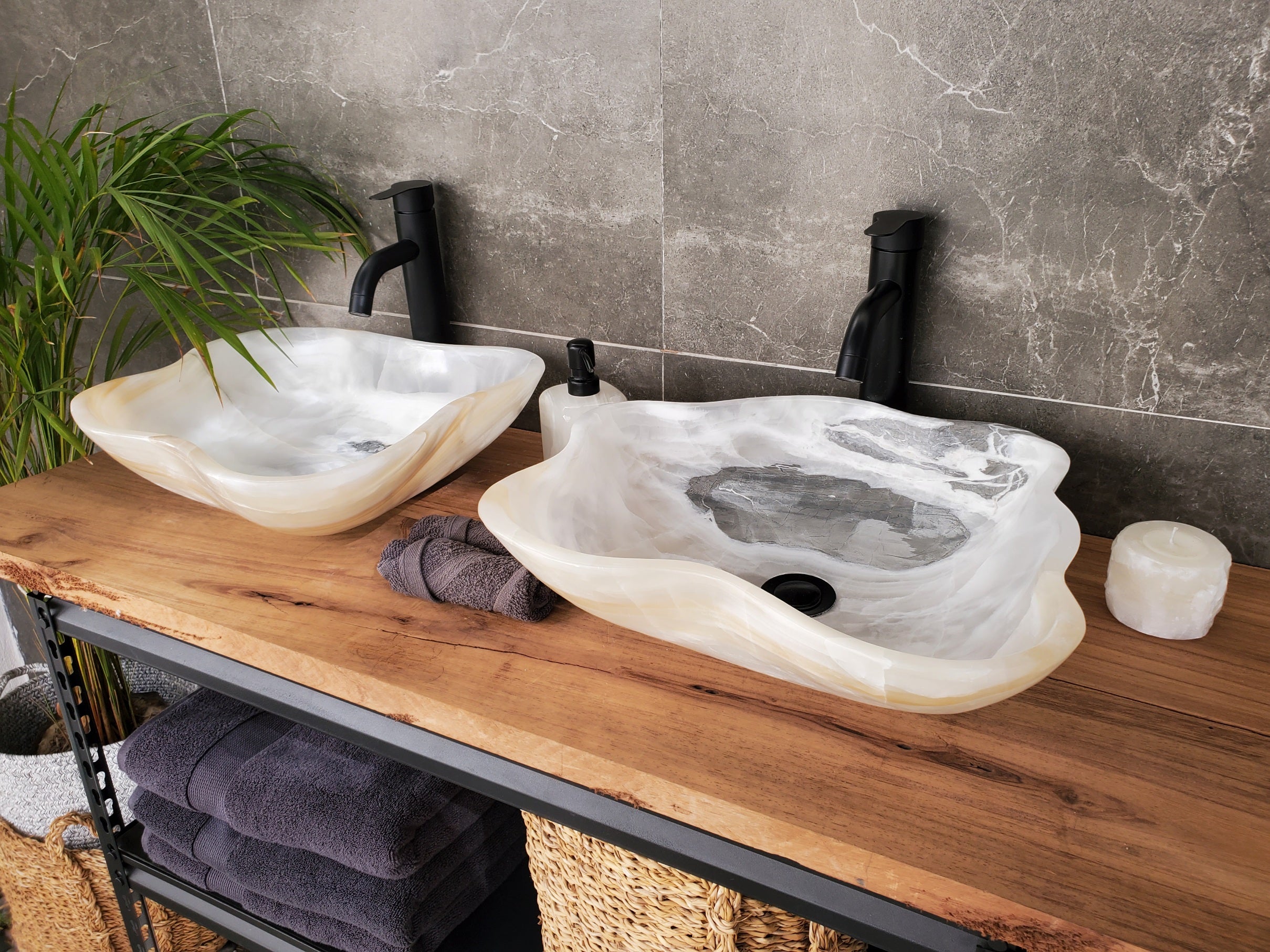 SET3301 Onyx Stone Master Bath Set of 2 (Two) Vessel Sinks