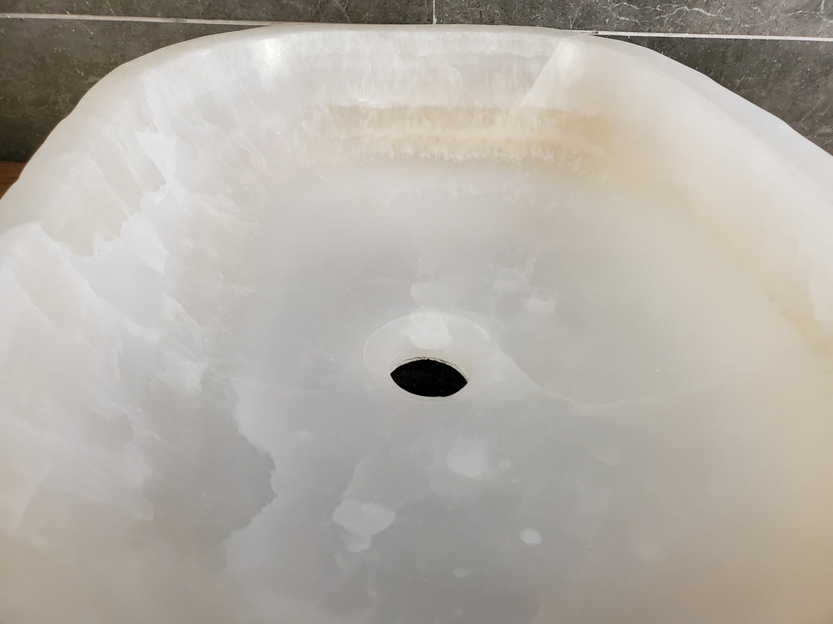 White Cream Onyx Marble Vessel Sink, 18x13 Inch Natural Stone Countertop Basin, Polished Luxury Vanity Sink, Spa Bathroom Decor S40_05 Bathroom Sinks Featured Onyx Sinks Sinks