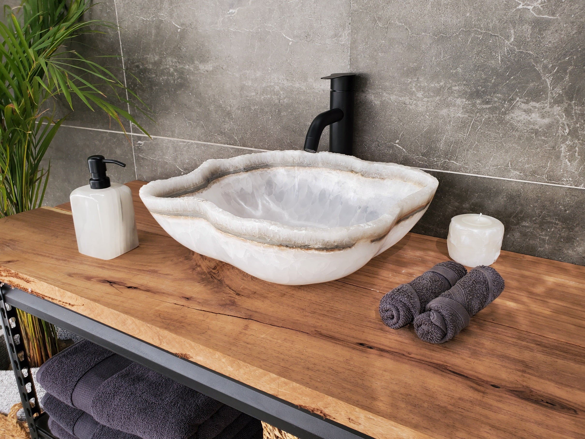 S33_48 White Onyx Bathroom Vessel Sink