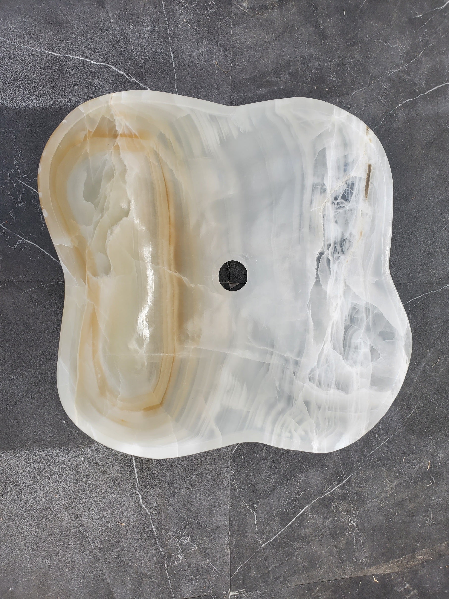 S33_24 White Onyx Bathroom Vessel Sink - 16.5 x 16.5 inch
