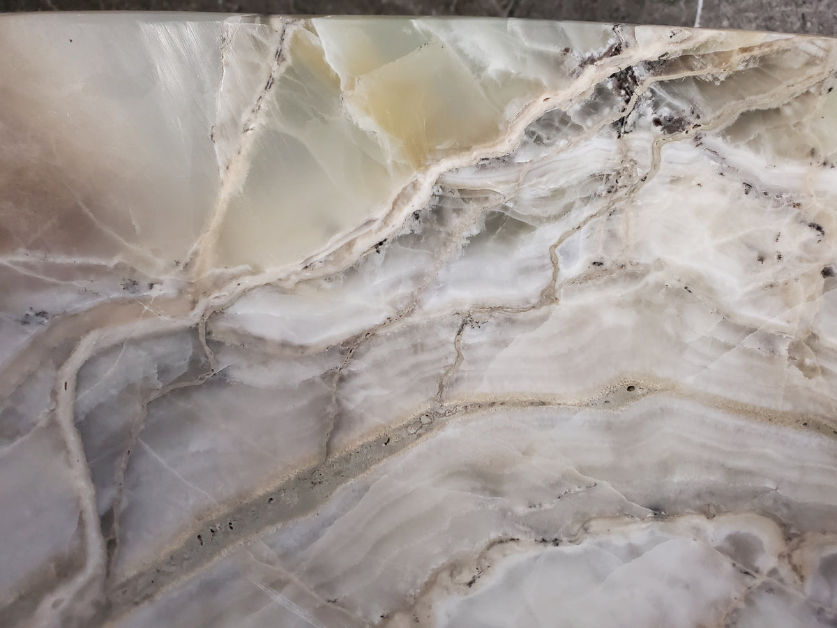 White Onyx Vessel Sink, Natural Stone Vanity Basin, Polished Bathroom Countertop Sink, Spa Decor 14x14 Inch S40_19