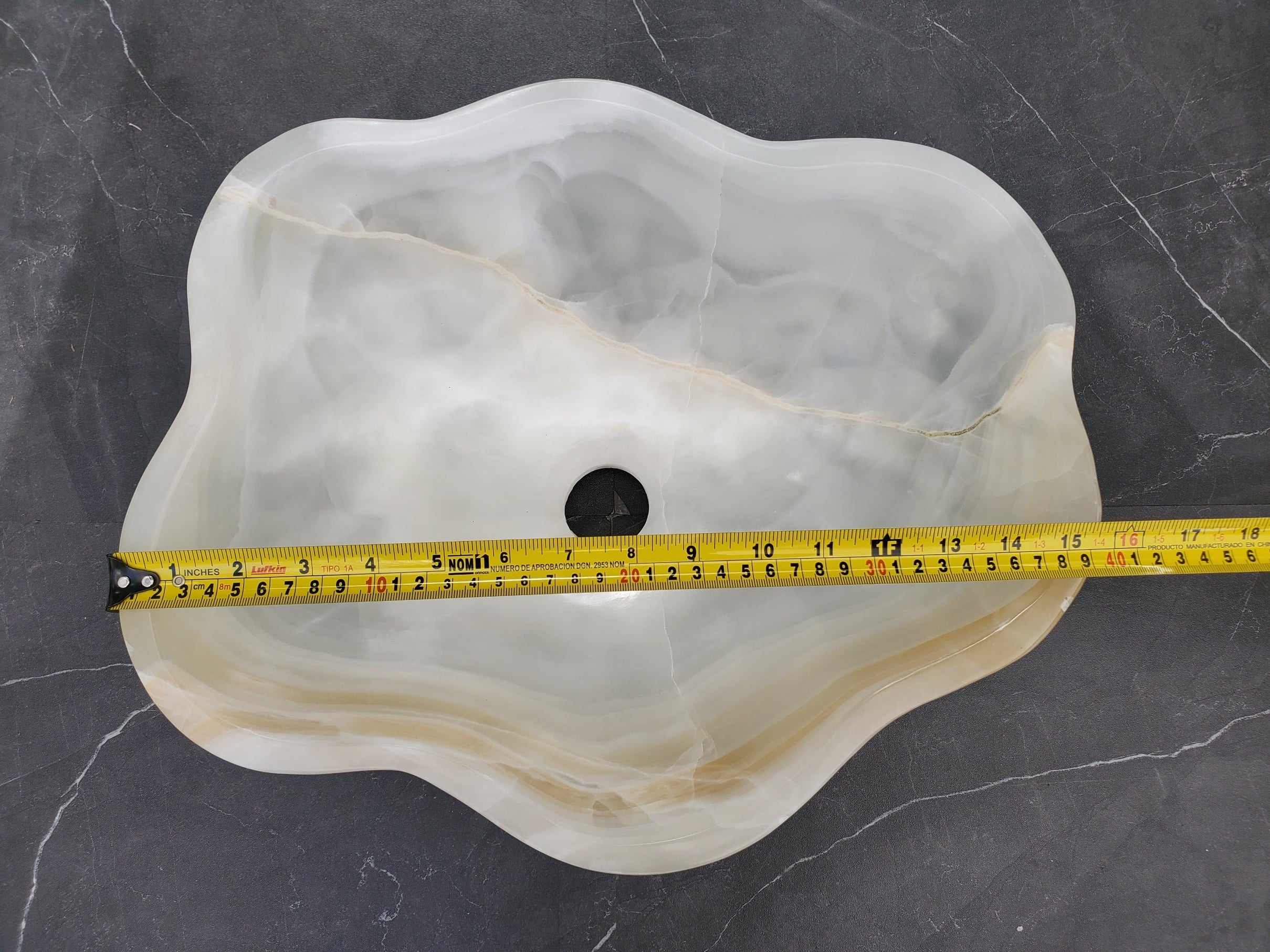S33_26 White Onyx Bathroom Vessel Sink - 15.5 x 13 inch
