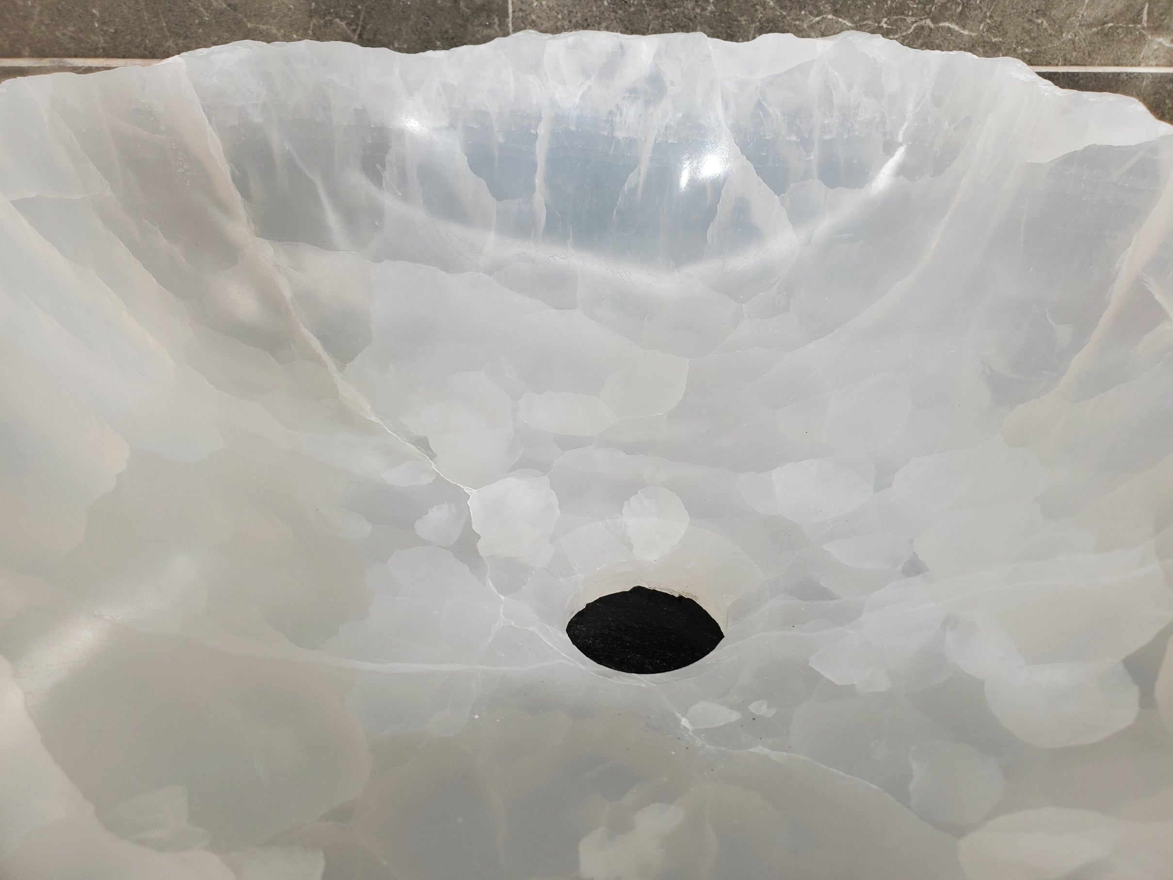 S33_47 White Onyx Bathroom Vessel Sink - 16 x 13.5 inch