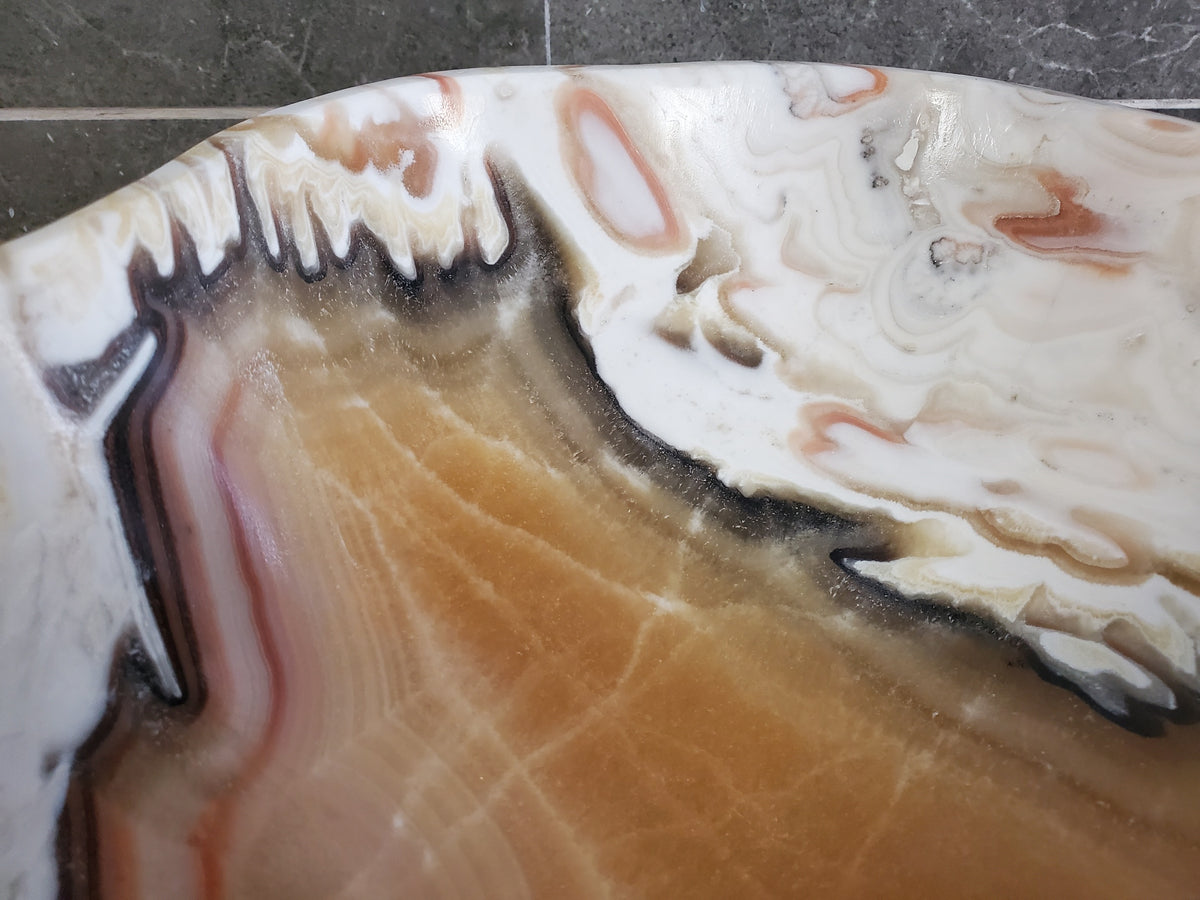 White Onyx Vessel Sink, 18x12 Inch Natural Stone Countertop Basin, Polished Luxury Vanity Sink, Spa Bathroom Decor S40_20