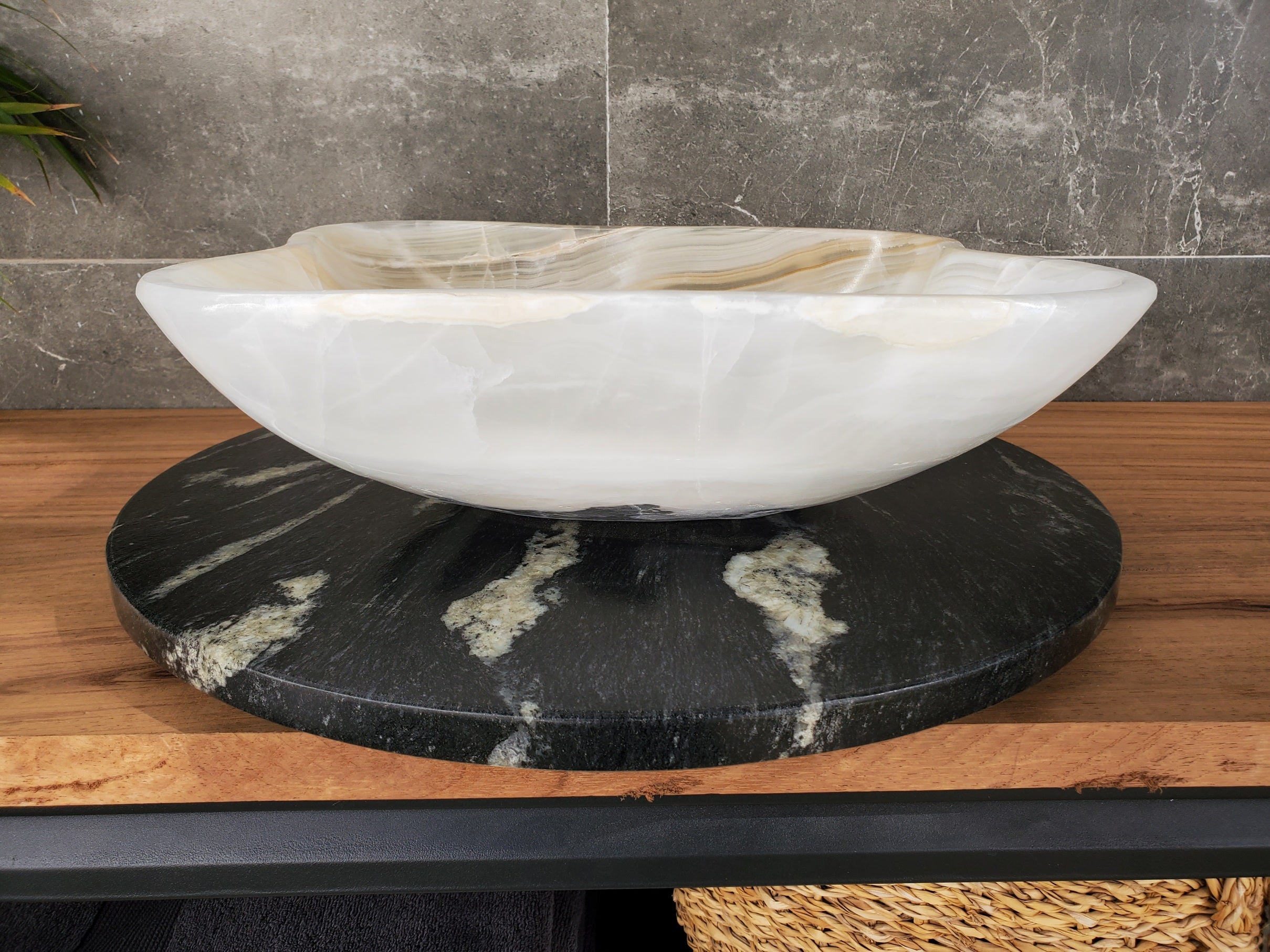 S33_28 White Onyx Bathroom Vessel Sink - 16 x 16 inch