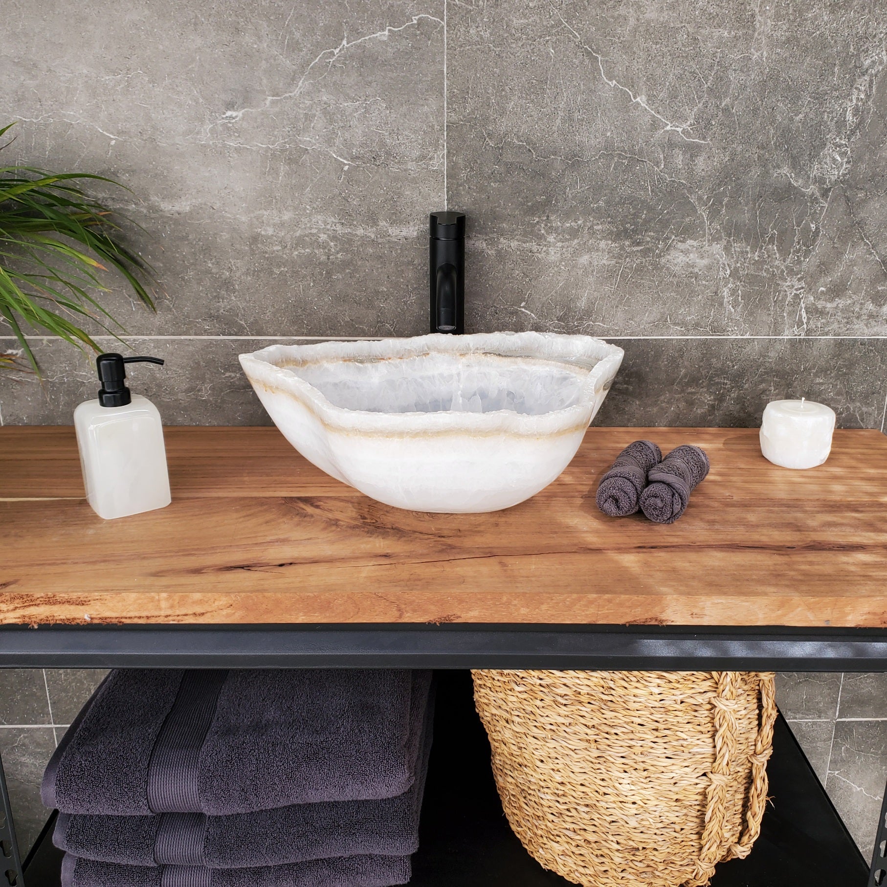 S33_49 White Onyx Bathroom Vessel Sink