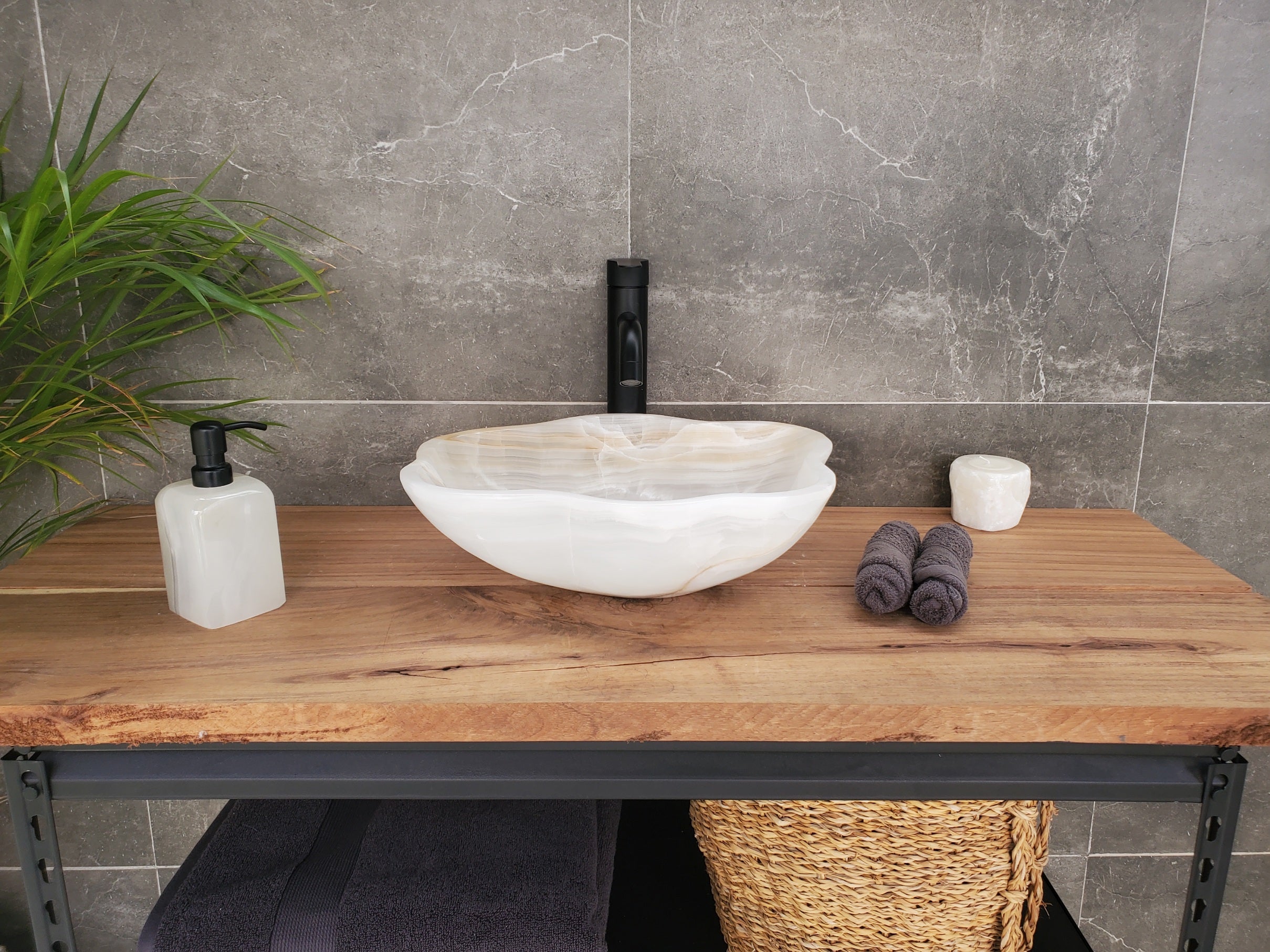 S33_26 White Onyx Bathroom Vessel Sink