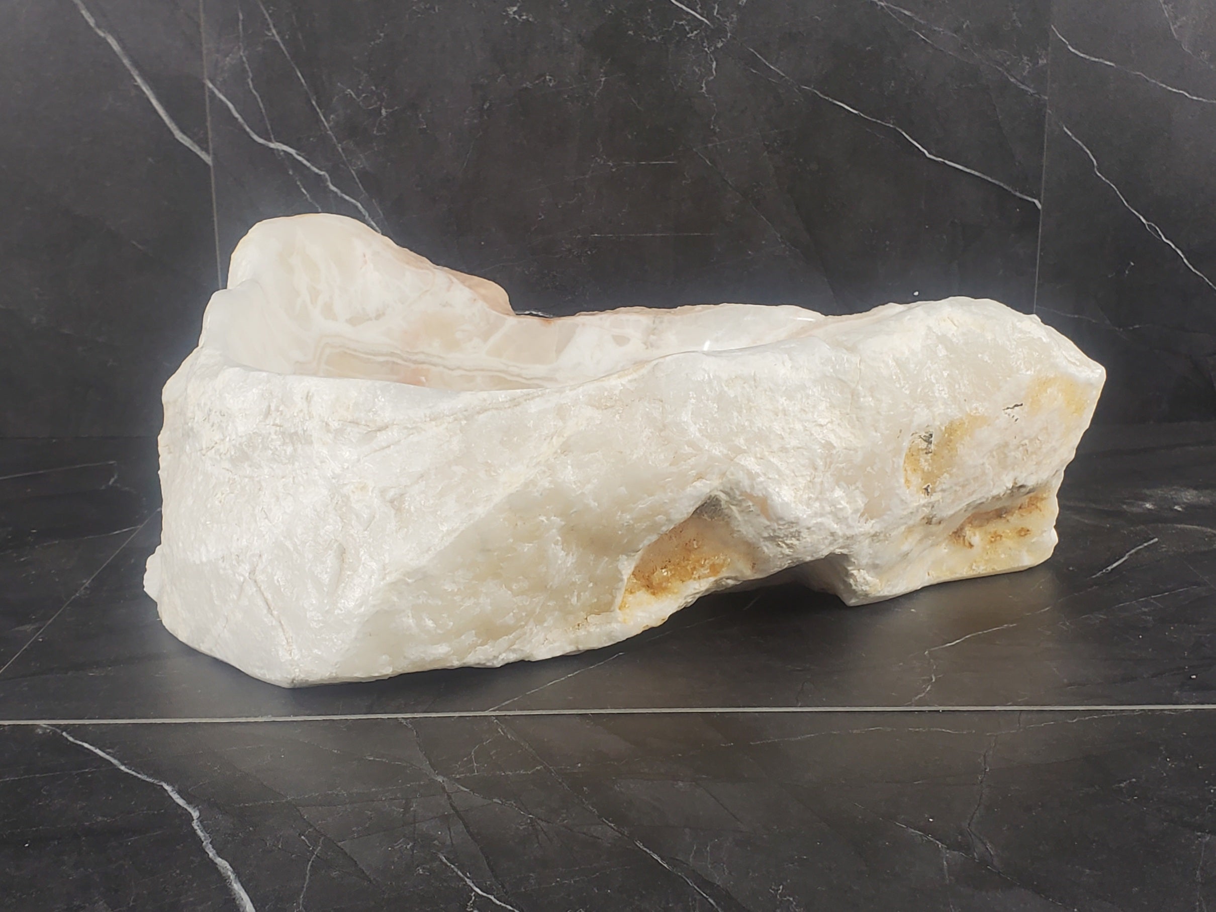 S25_06 White Onyx Stone Vessel Sink