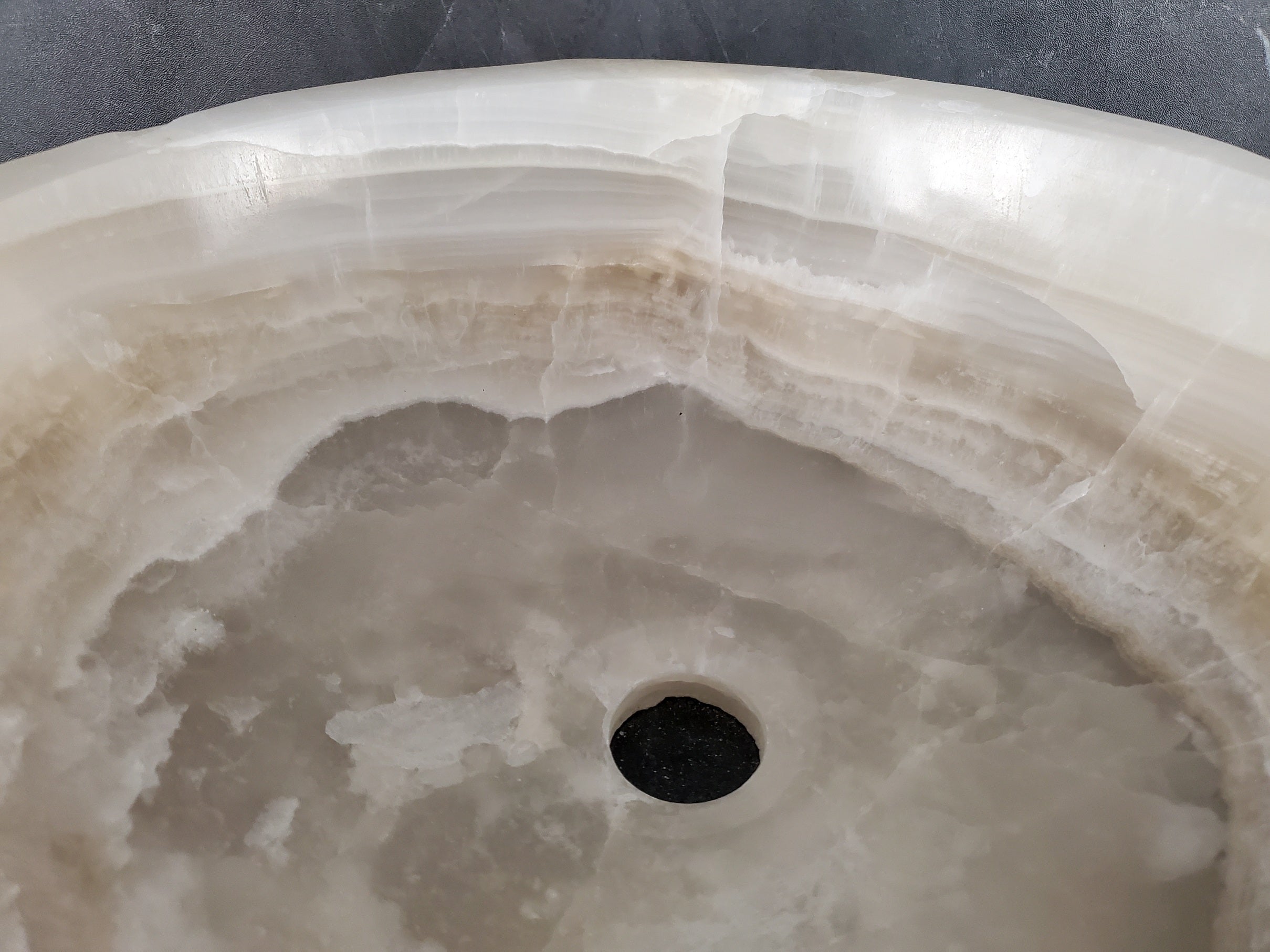 S27_14 Round Onyx Stone Vessel Sink - 15.5 x 15.5 inch