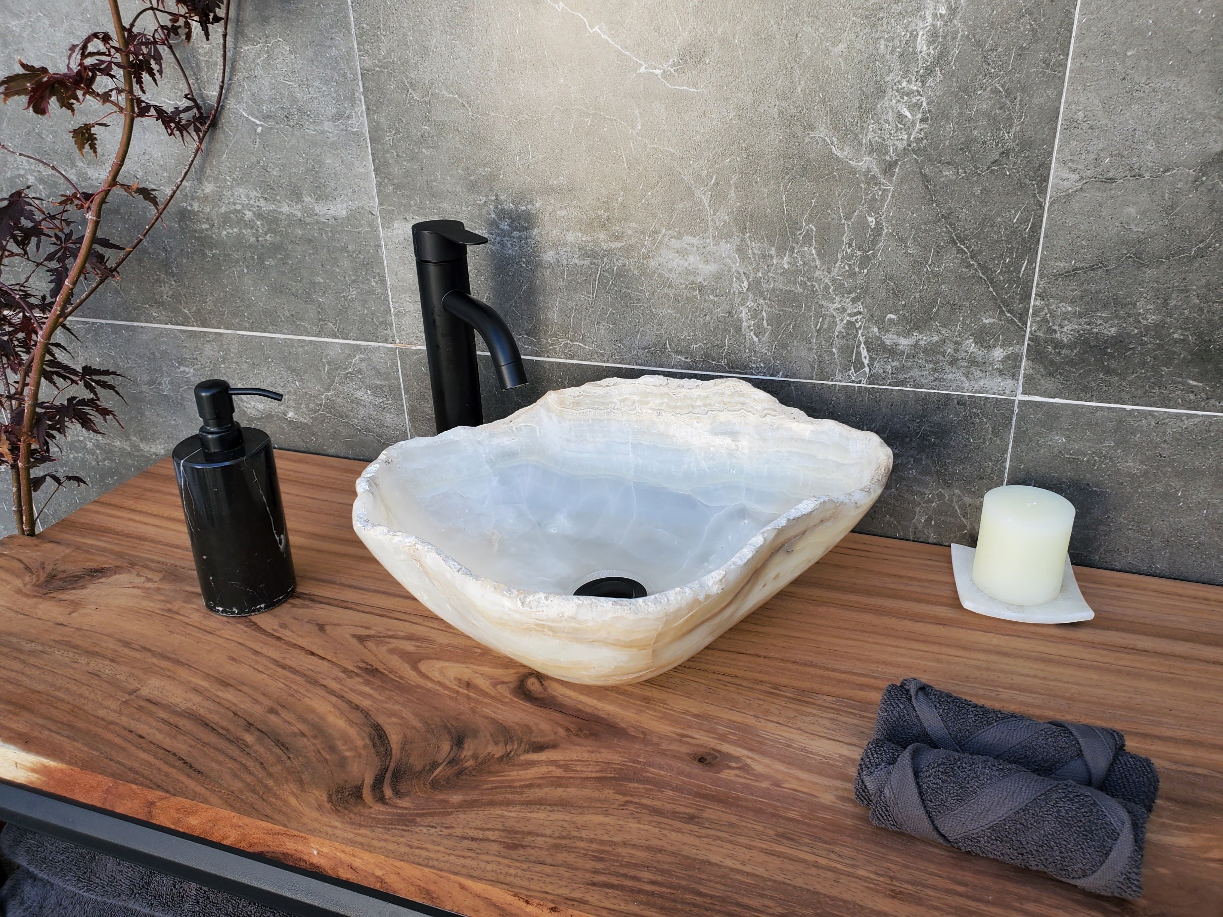S29_07 Onyx Stone Bathroom Vessel Sink - 17 x 14 inch