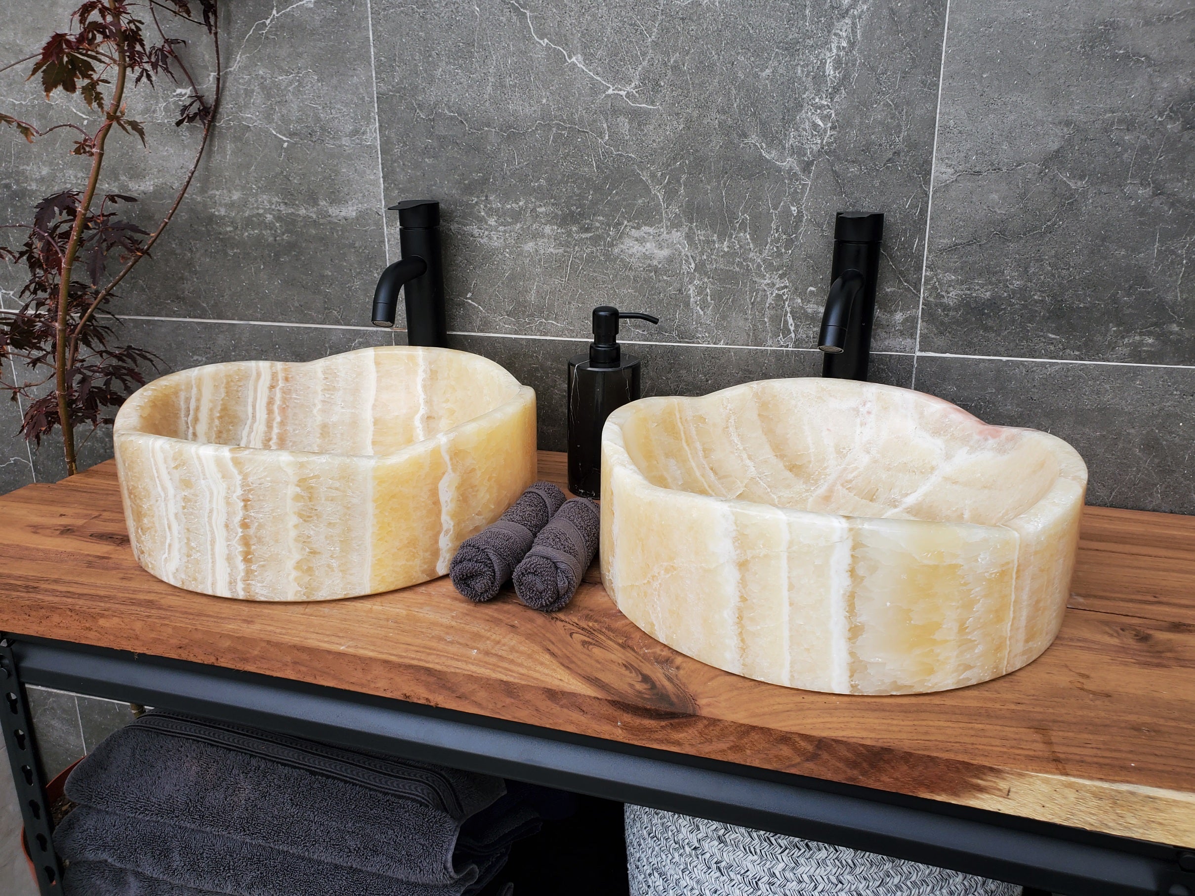 SET1047 Onyx Stone Vessel Bathroom Sink (Set of Two)