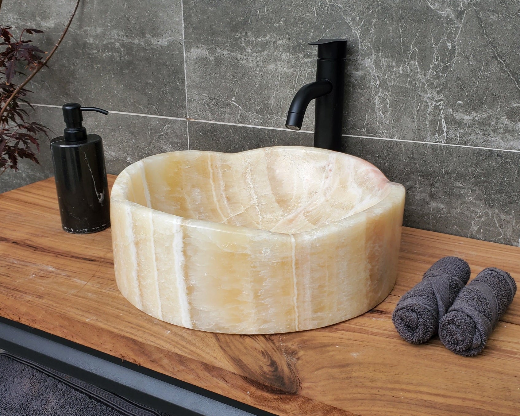 S29_12 Onyx Stone Vessel Bathroom Sink - 15 inch