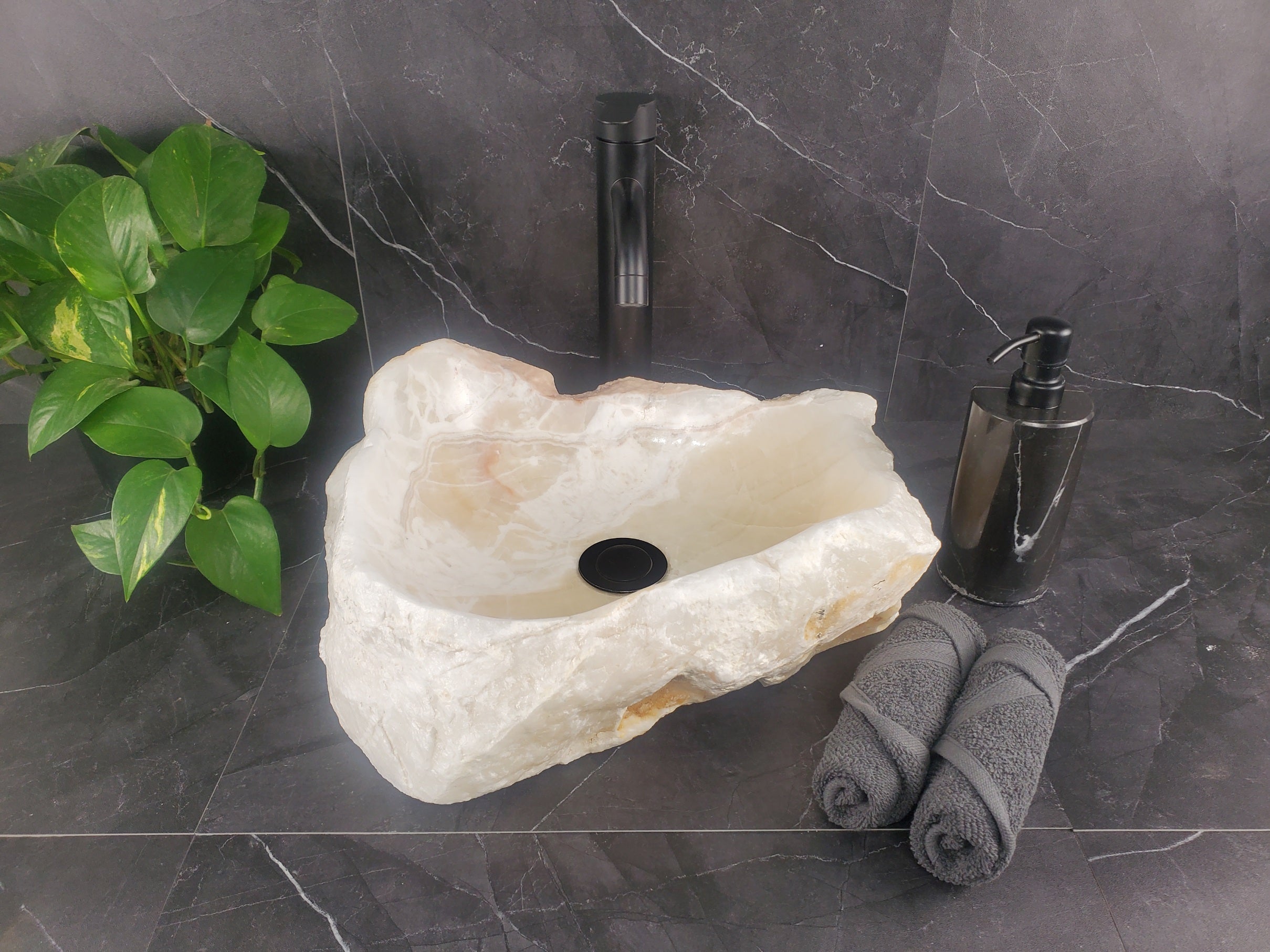S25_06 White Onyx Stone Vessel Sink