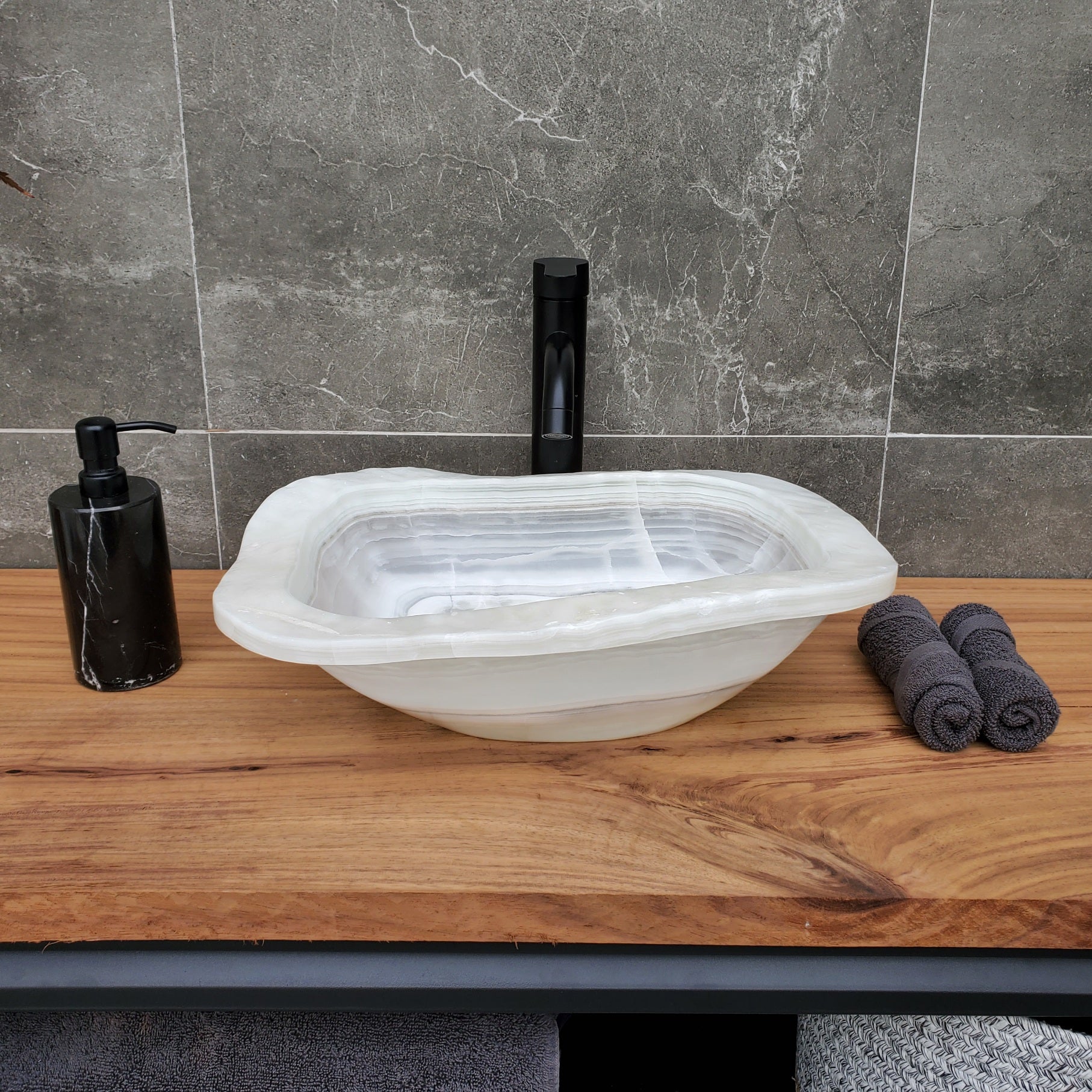 SET1056 Onyx Stone Master Bath Set of 2 (Two) Vessel Sinks