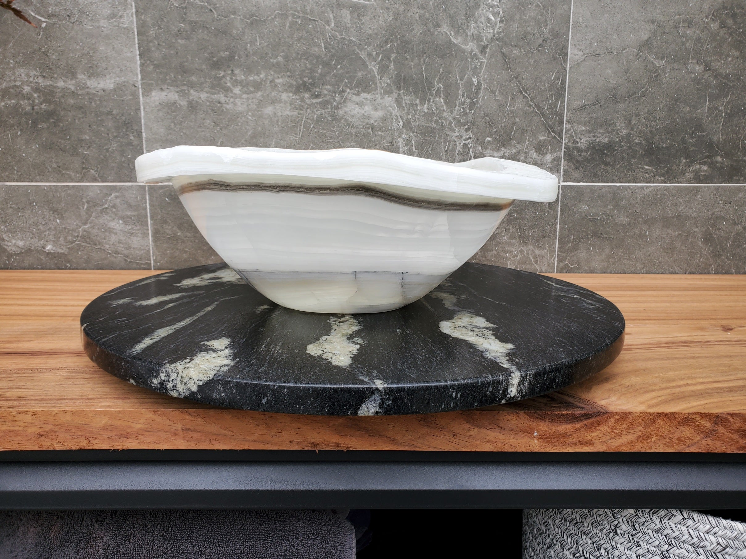 S30_09 Onyx Stone Vessel Bathroom Sink - 17.5 x 14 inch