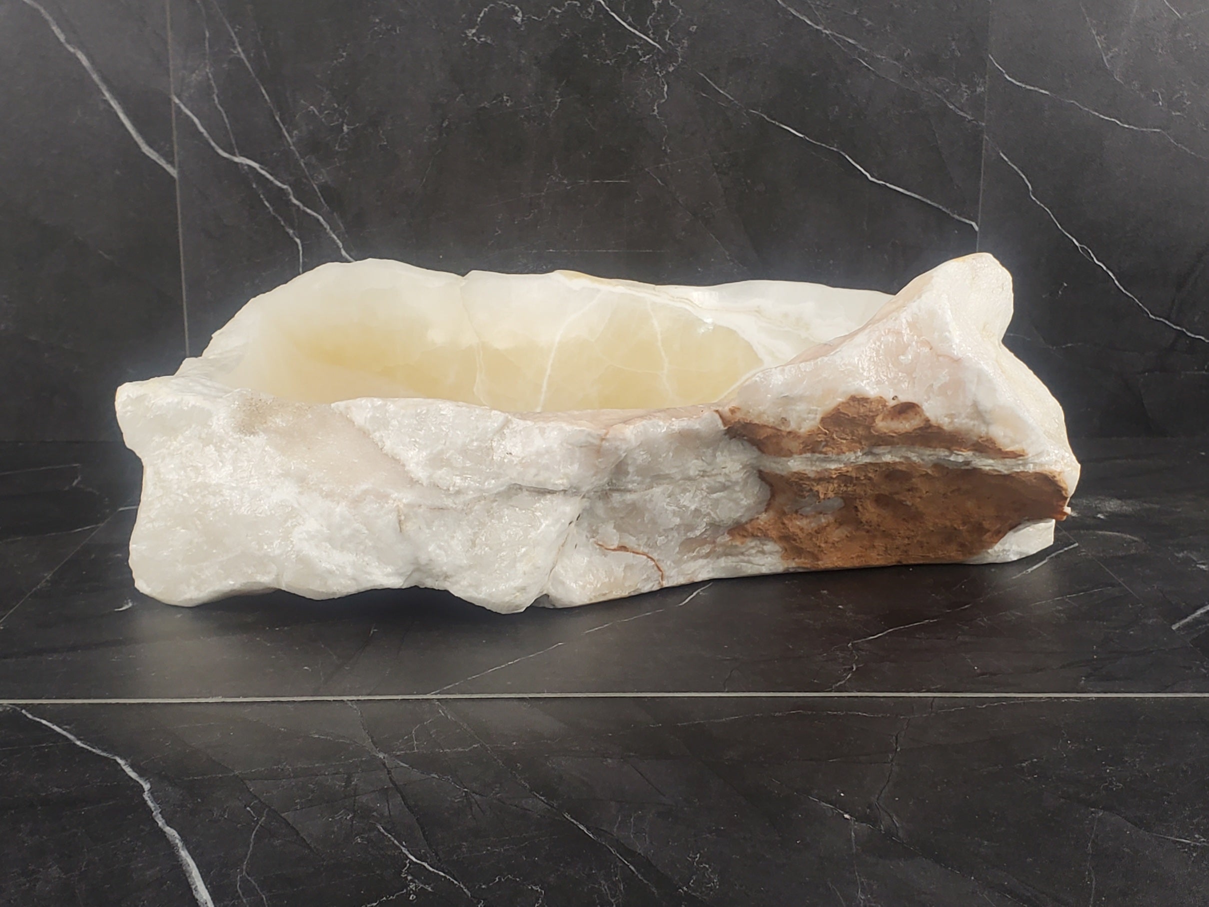 S25_06 White Onyx Stone Vessel Sink