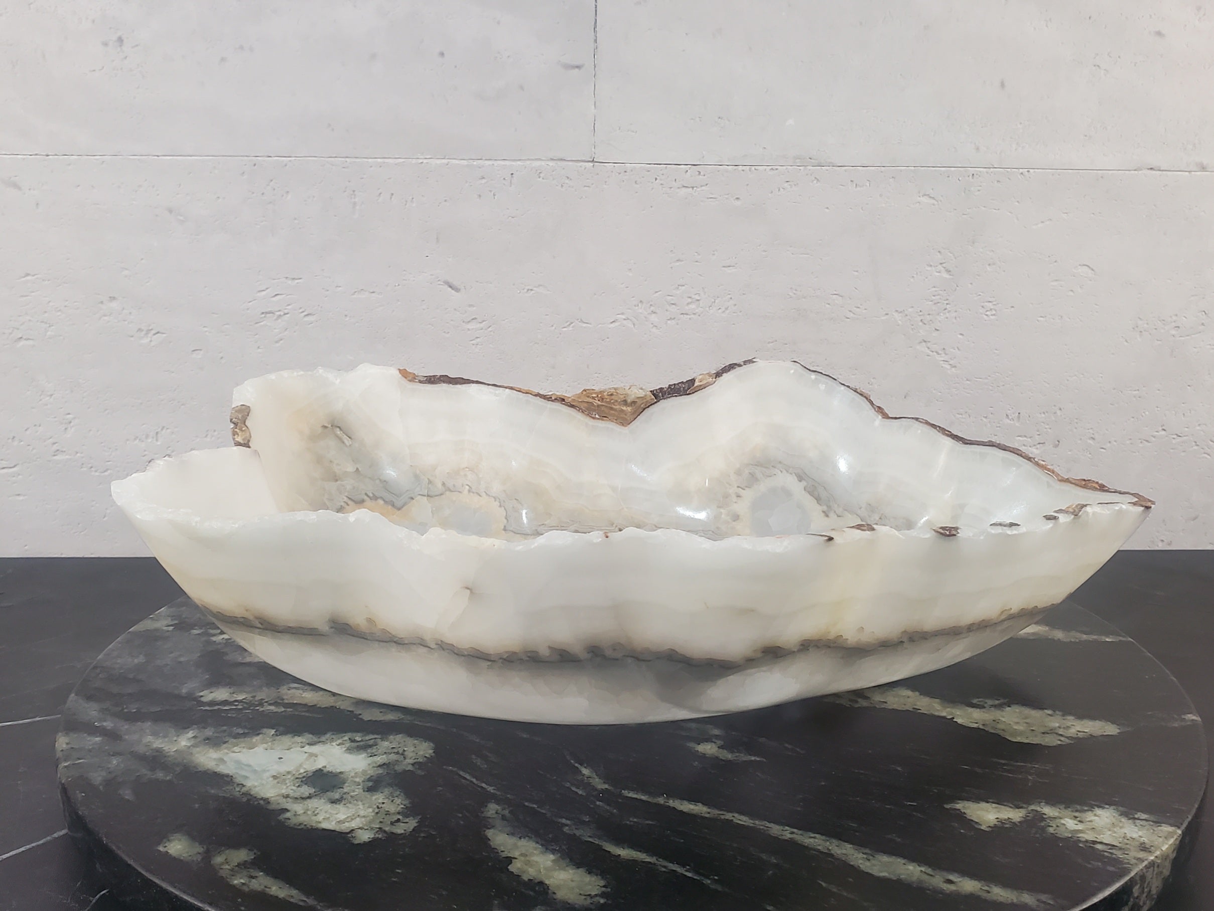 S27_03 White Onyx Stone Bathroom Vessel Sink - 18 x 10.5 inch