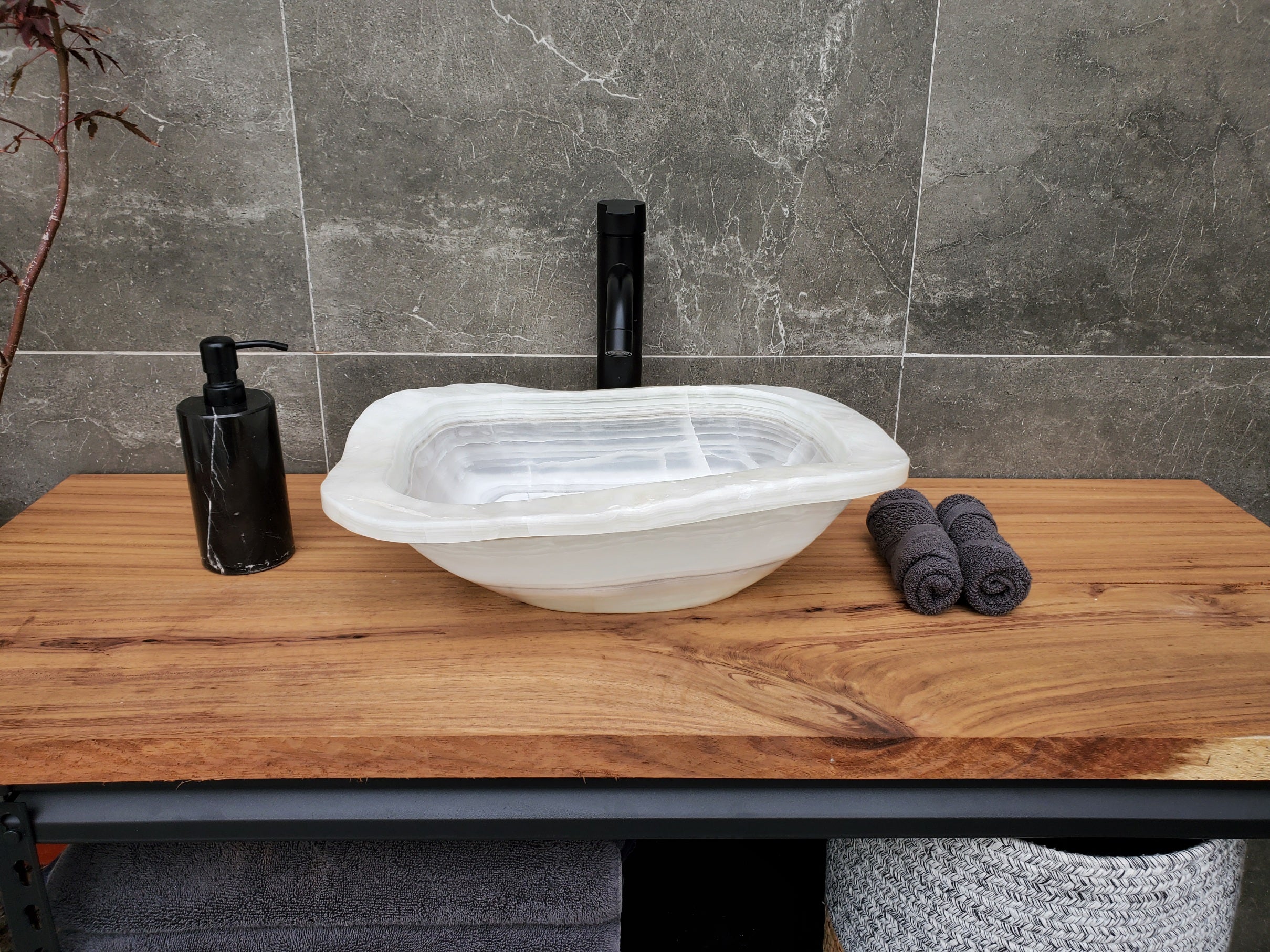 S30_10 Onyx Stone Vessel Bathroom Sink