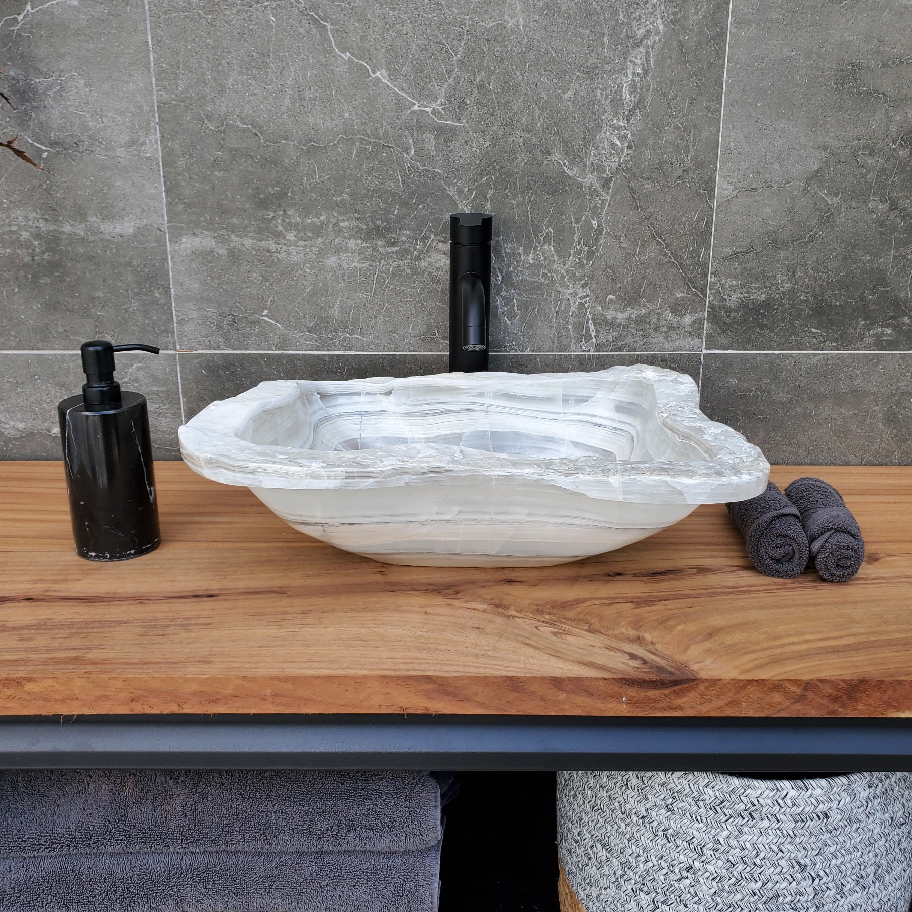 SET1057 Onyx Stone Master Bath Set of 2 (Two) Vessel Sinks