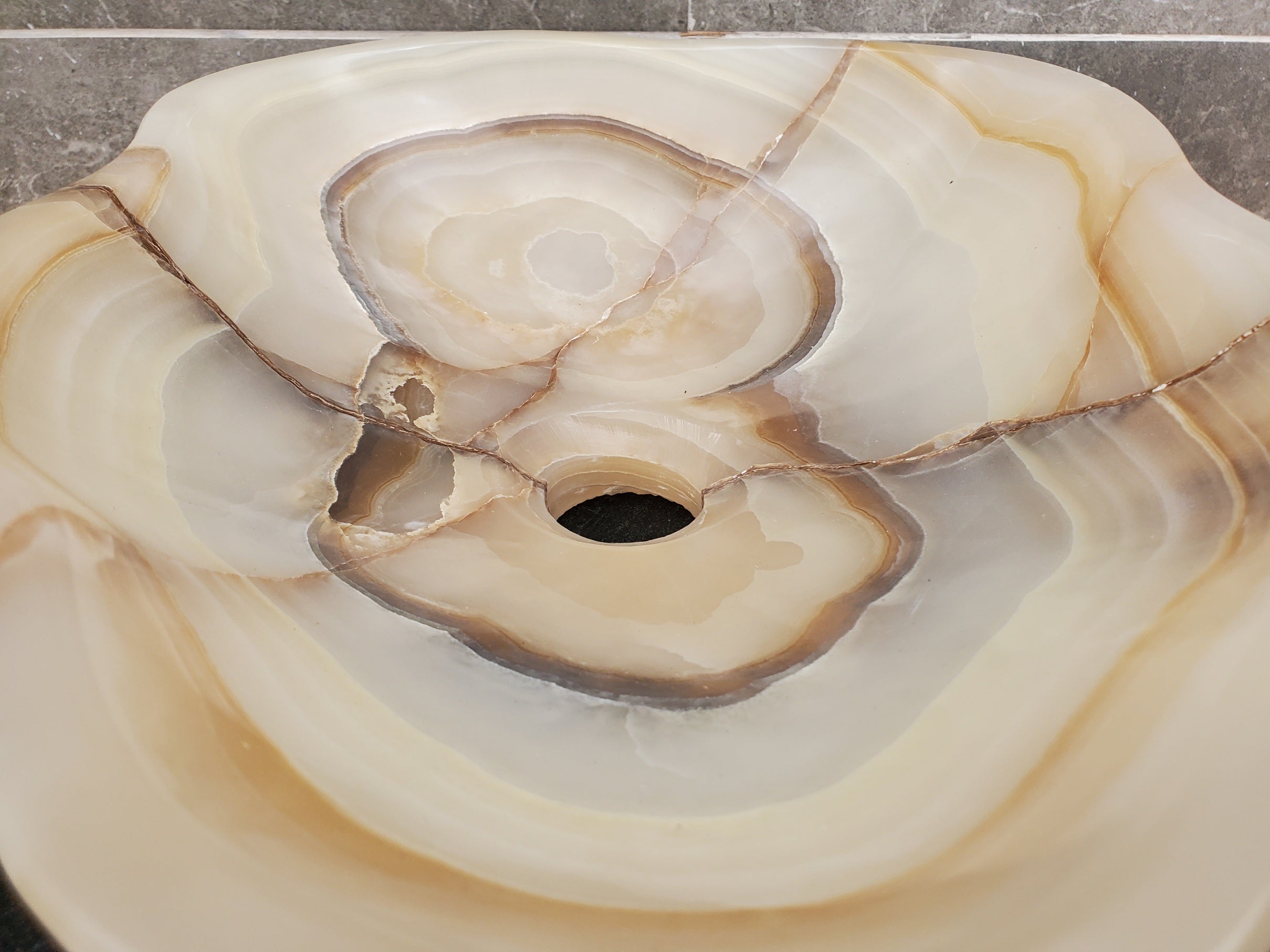 S31_28 Onyx Stone Vessel Bathroom Sink - 15 x 12 inch