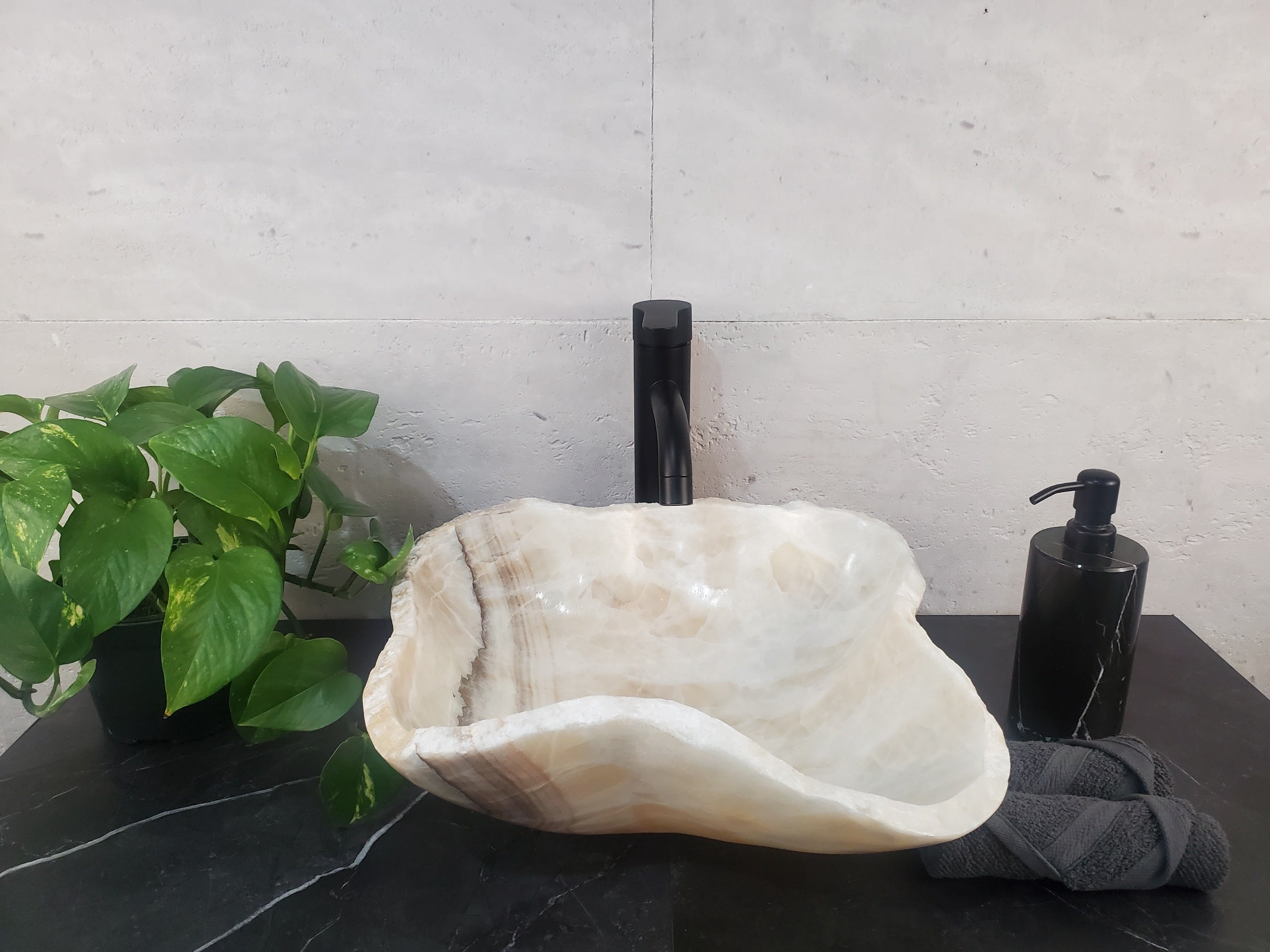 S27_05 Onyx Stone Bathroom Vessel Sink - 15 x 13.5 inch