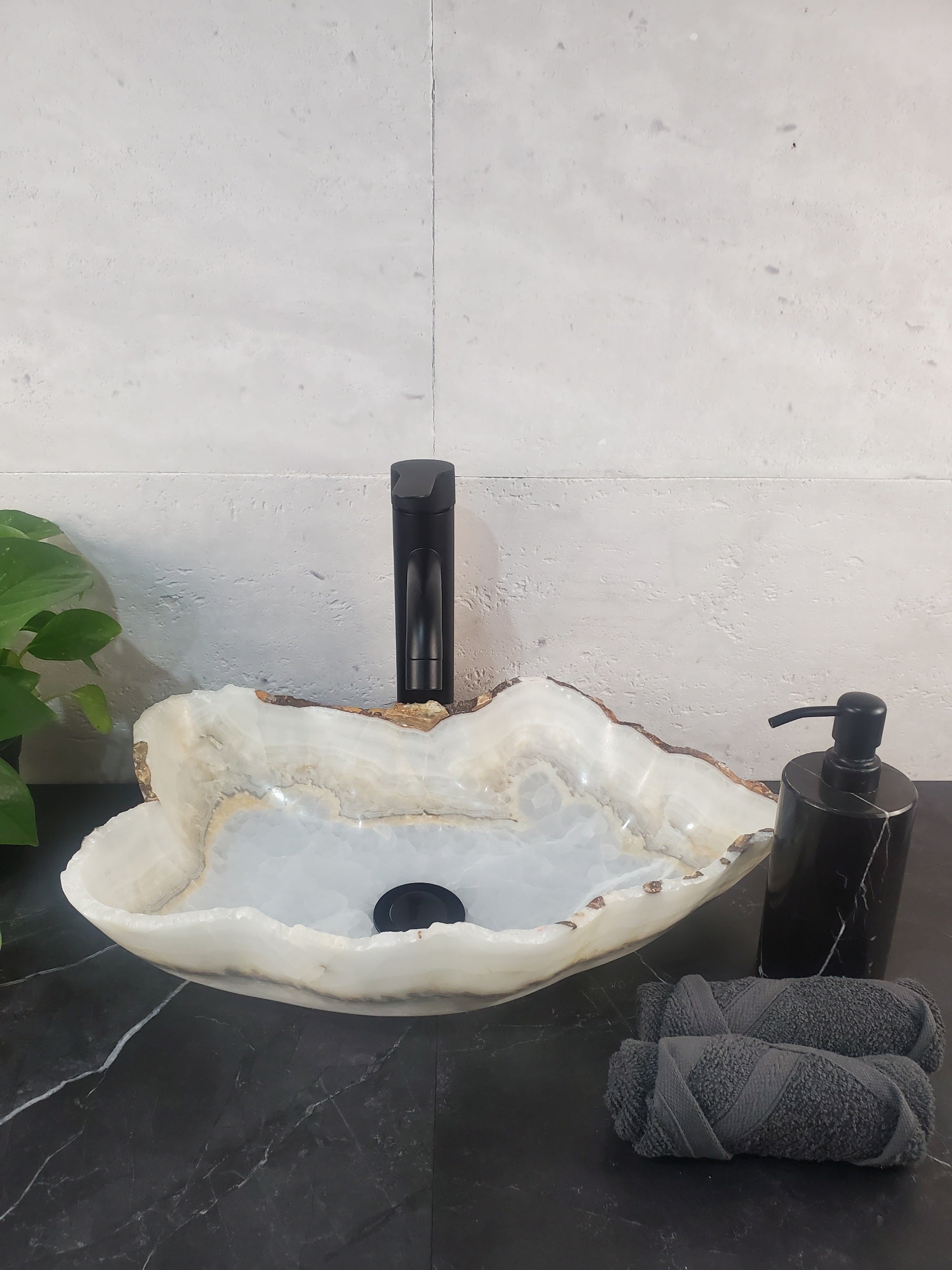 S27_03 White Onyx Stone Bathroom Vessel Sink