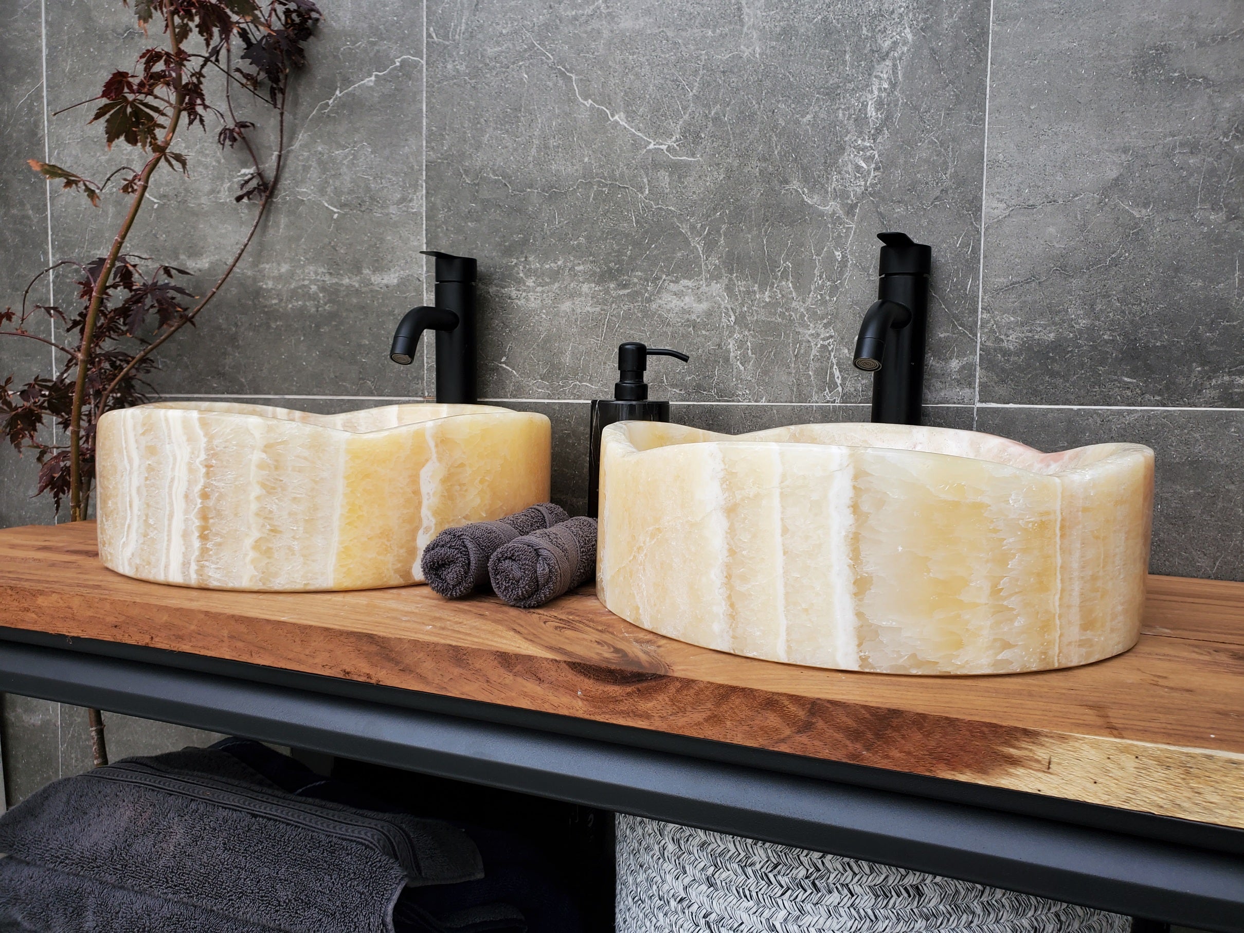 SET1047 Onyx Stone Vessel Bathroom Sink (Set of Two)