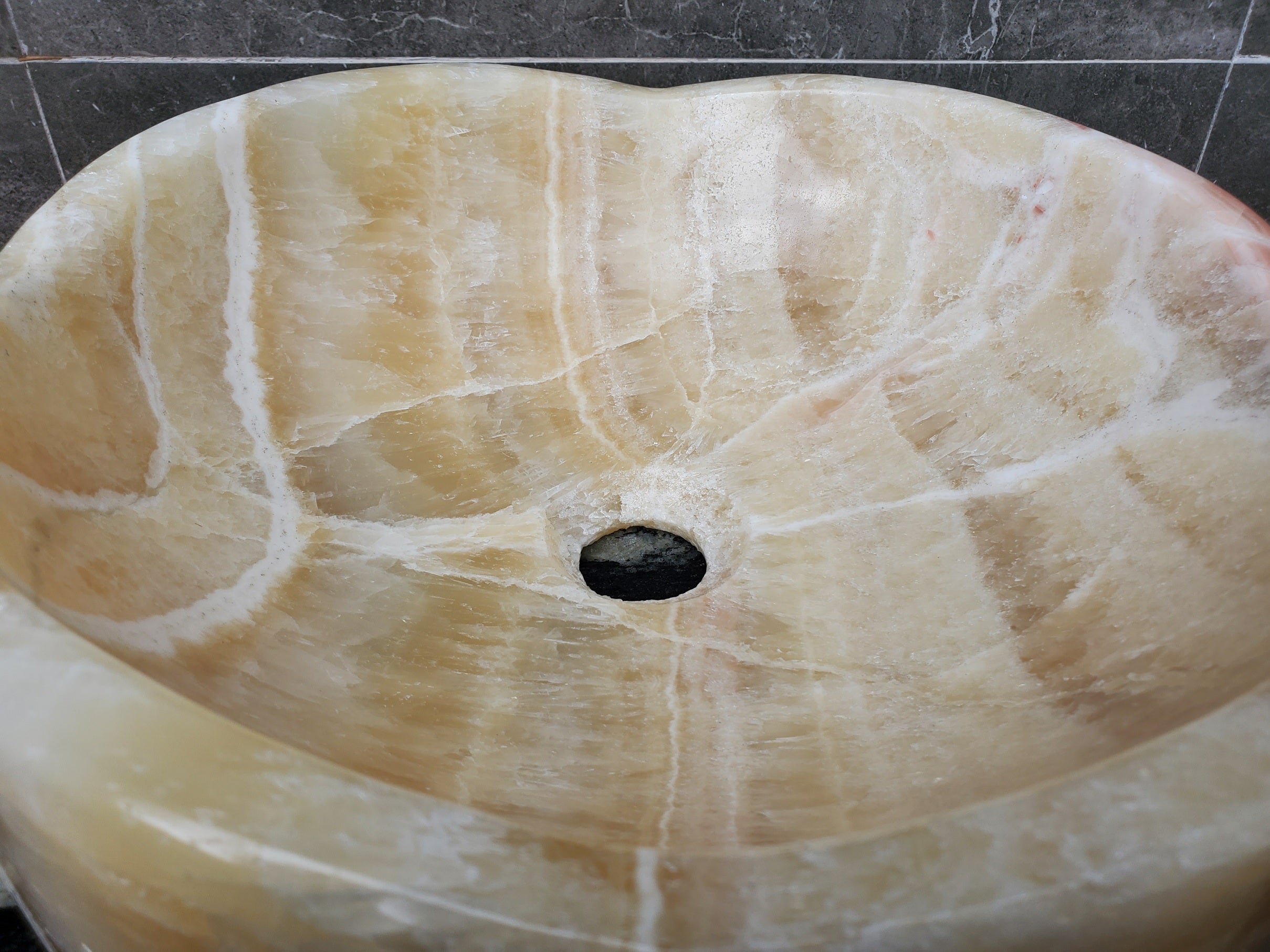 S29_12 Onyx Stone Vessel Bathroom Sink - Round