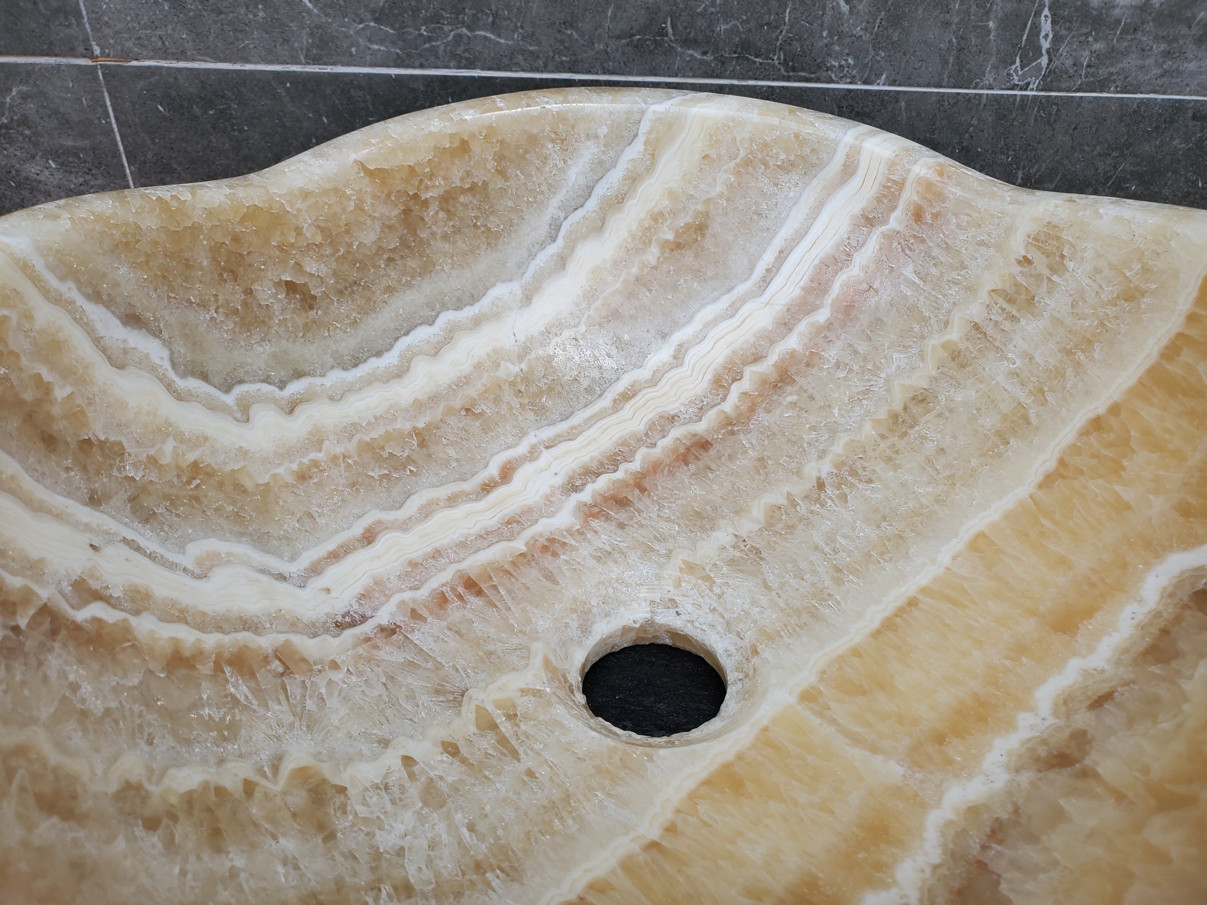 S29_11 Onyx Stone Vessel Bathroom Sink - Round