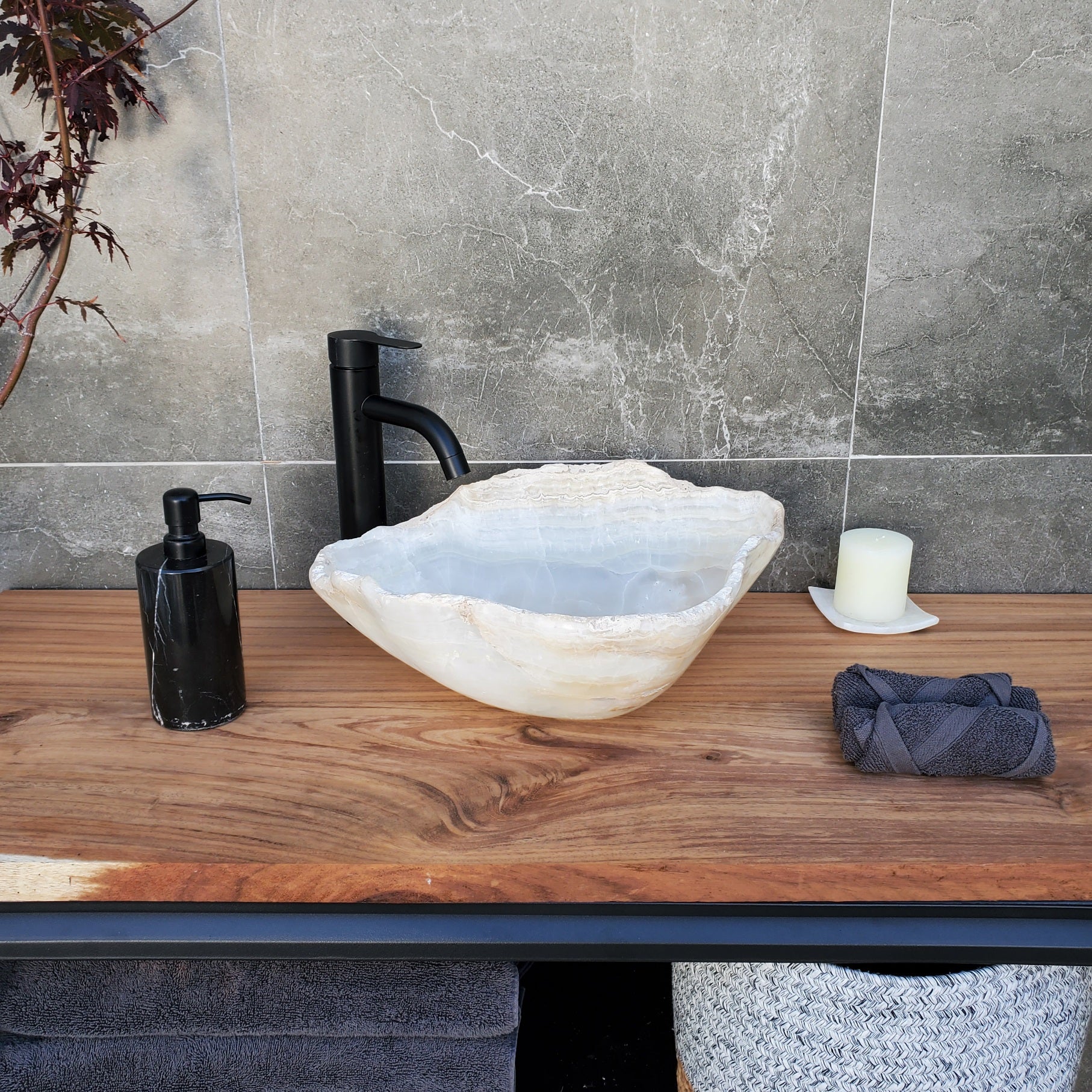 S29_07 Onyx Stone Bathroom Vessel Sink - 17 x 14 inch