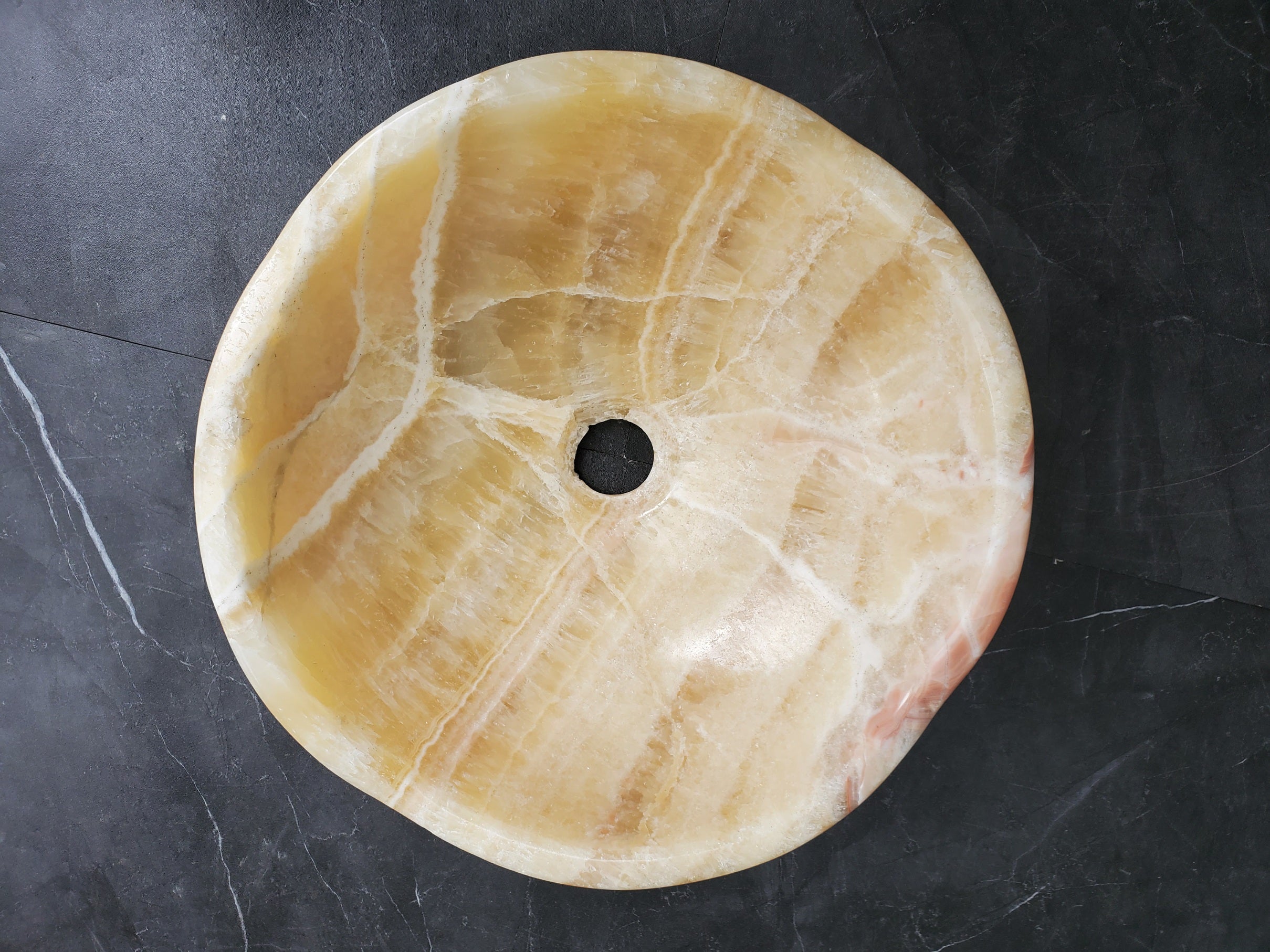 S29_12 Onyx Stone Vessel Bathroom Sink - Round