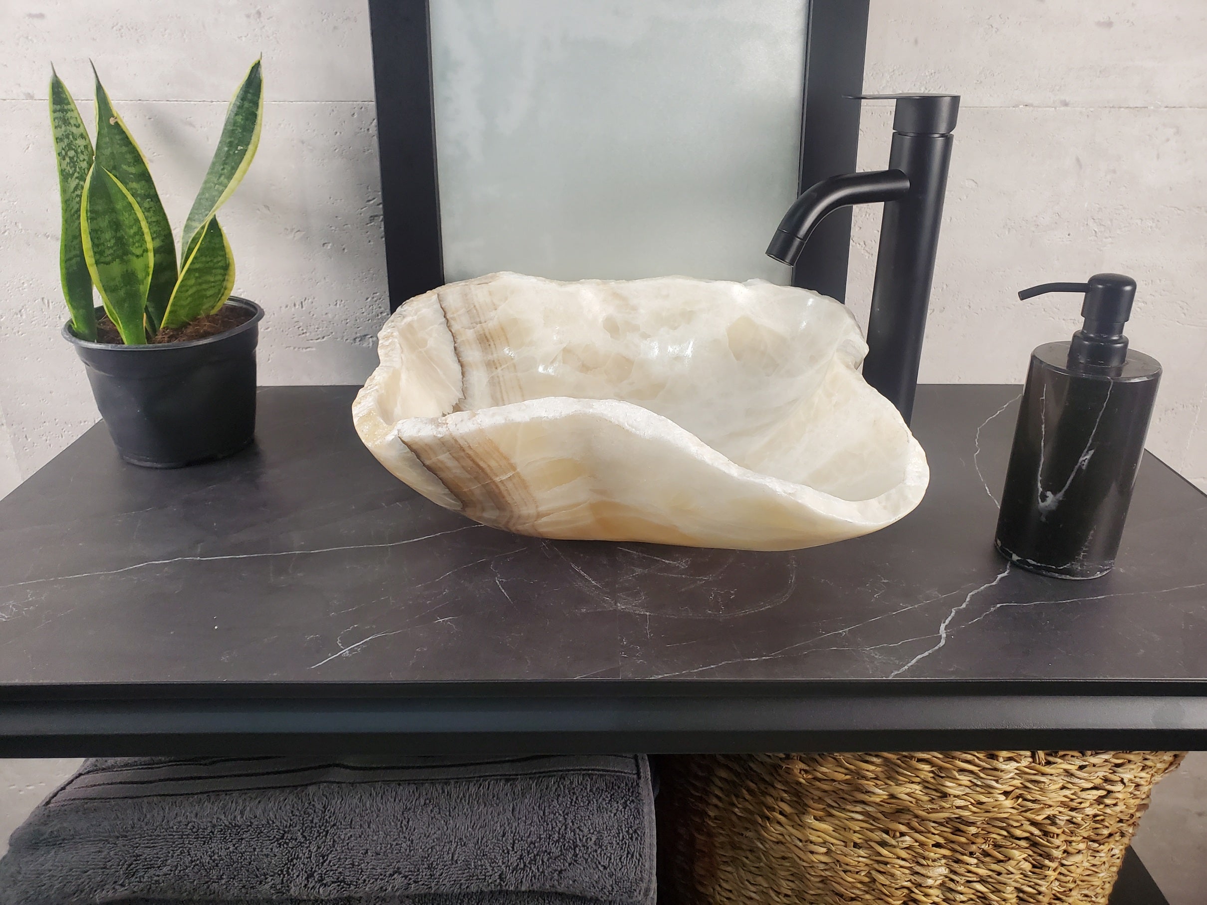 S27_05 Onyx Stone Bathroom Vessel Sink - 15 x 13.5 inch