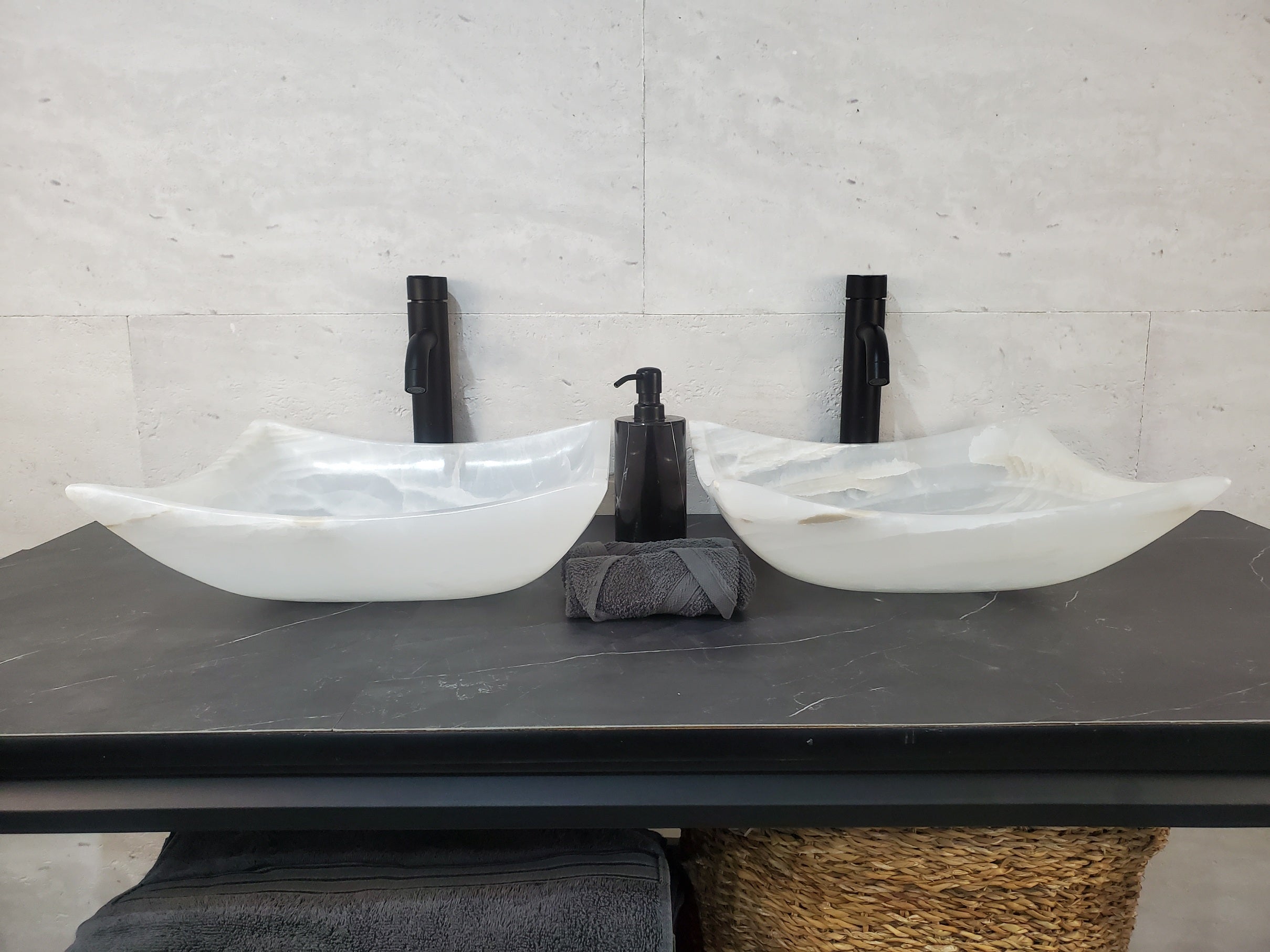 SET1030 Onyx Stone Master Bath Set of 2 (Two) Vessel Sinks