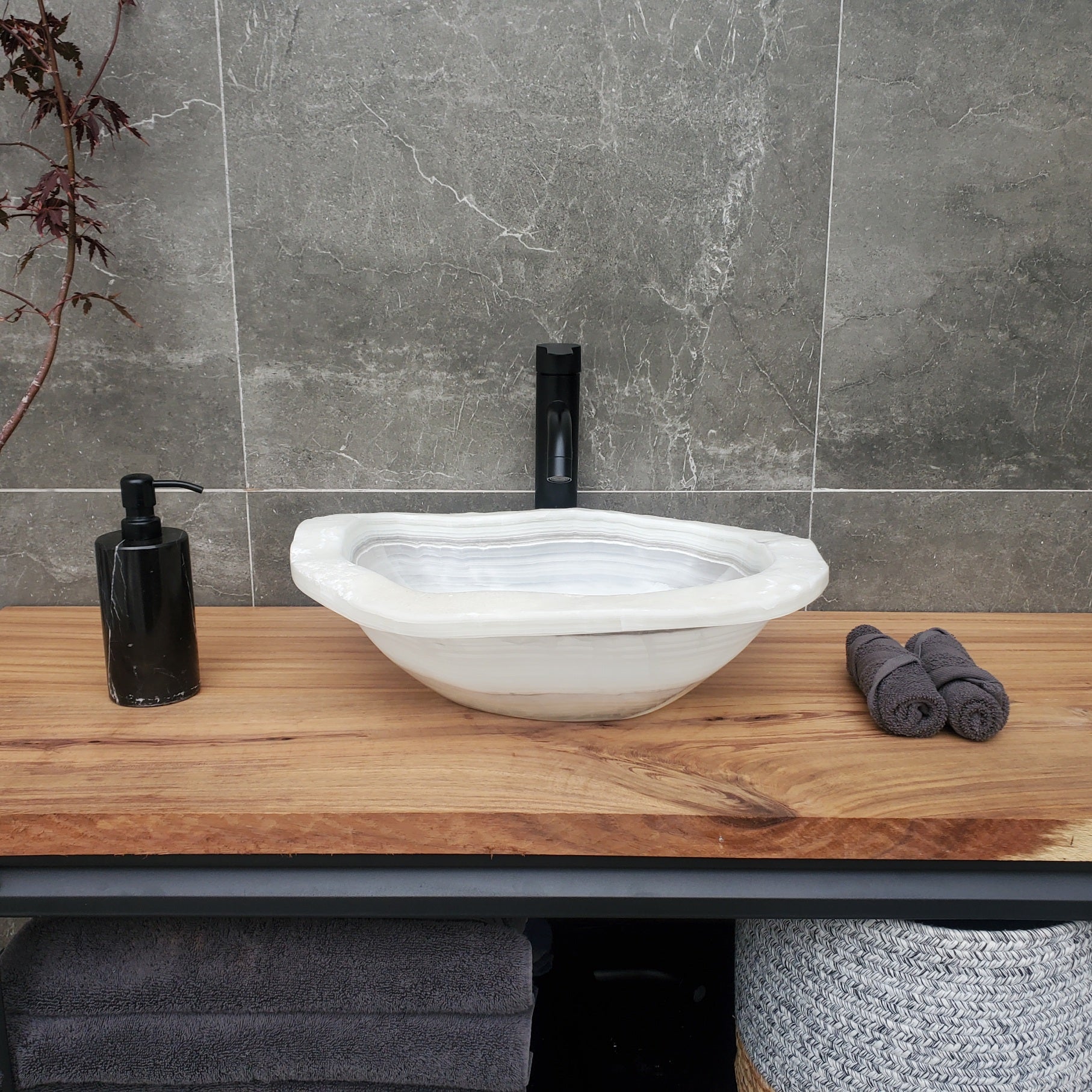 S30_09 Onyx Stone Vessel Bathroom Sink - 17.5 x 14 inch