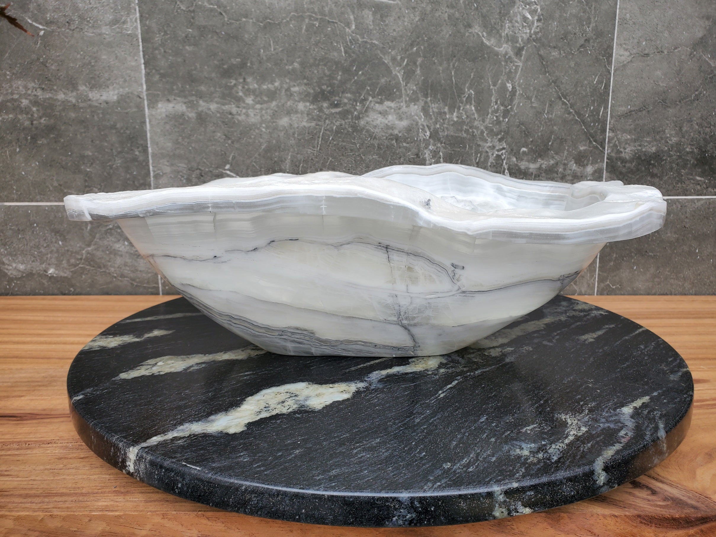 S30_12 Onyx Stone Vessel Bathroom Sink - 18.2 x 13.7 inch