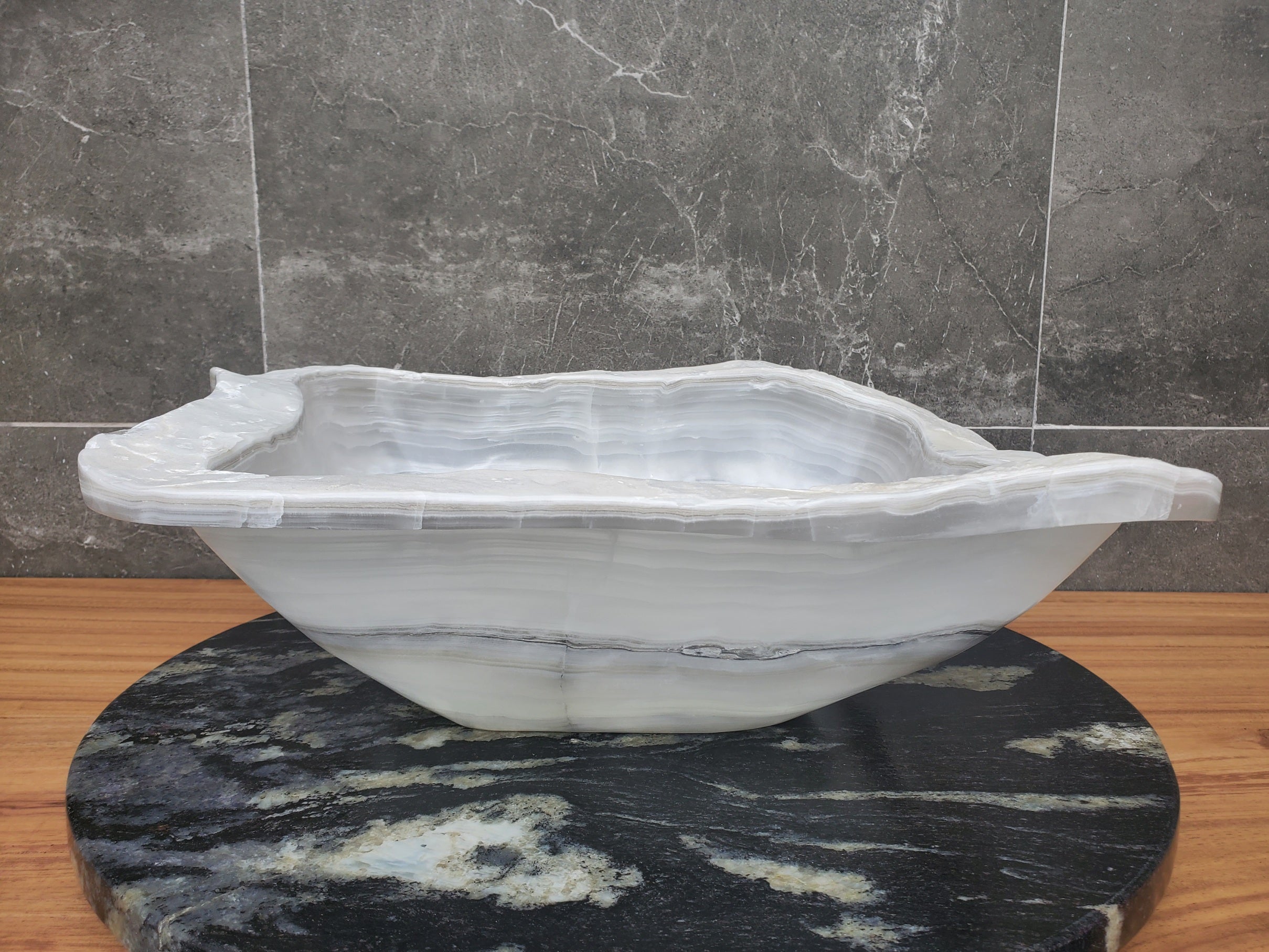 S30_08 Onyx Stone Vessel Bathroom Sink - 17.5 x 14.5 inch