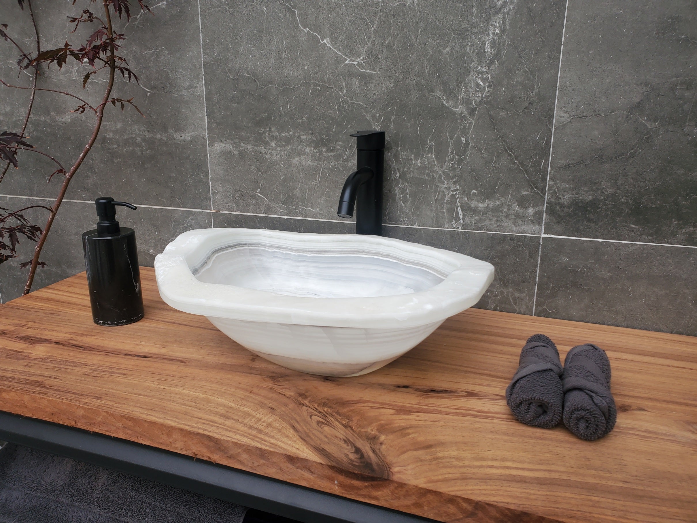 SET1056 Onyx Stone Master Bath Set of 2 (Two) Vessel Sinks