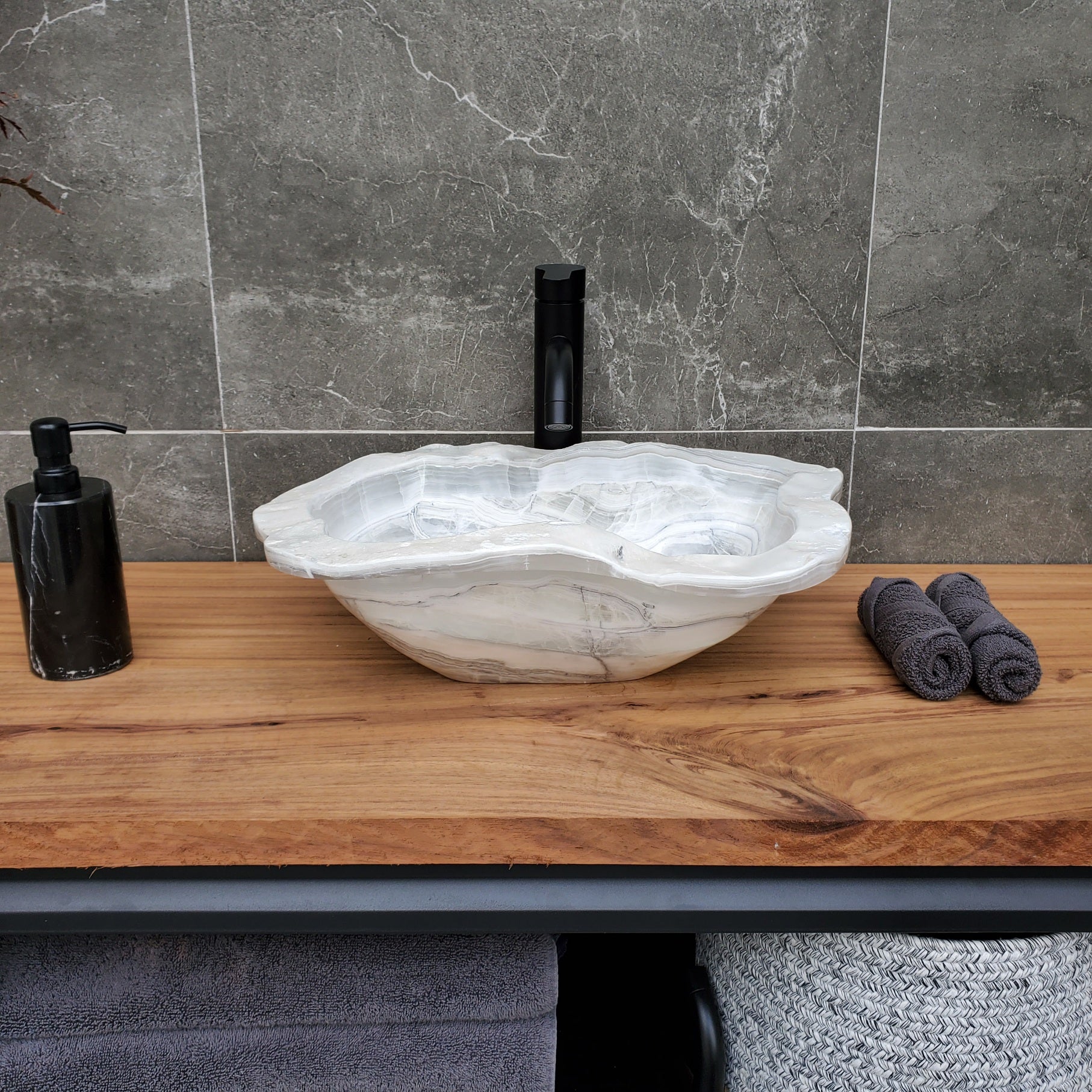 S30_12 Onyx Stone Vessel Bathroom Sink