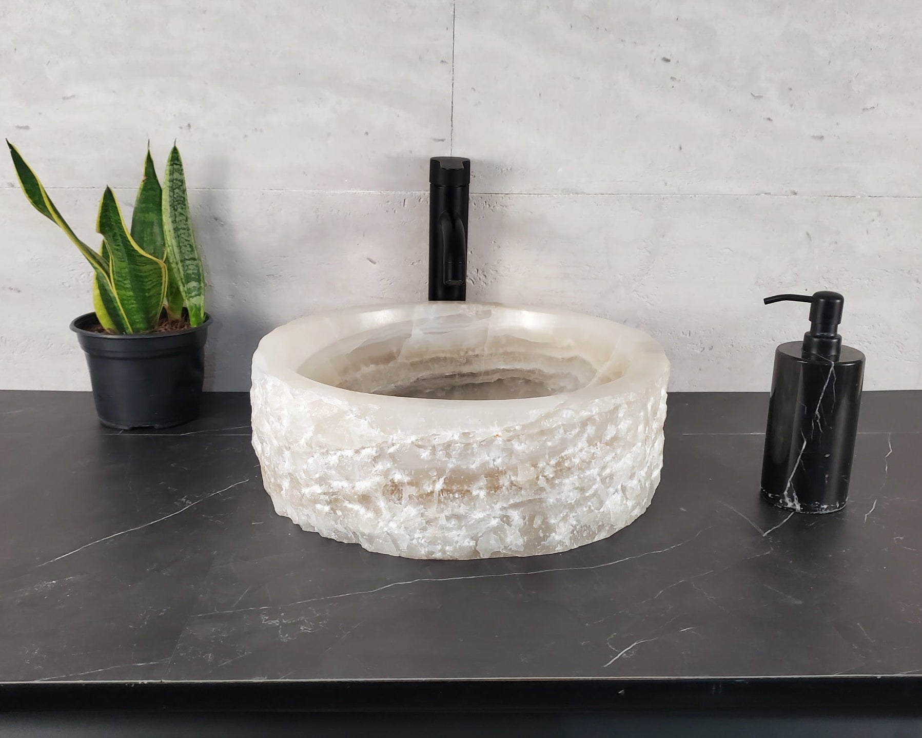 S27_14 Round Onyx Stone Vessel Sink - 15.5 x 15.5 inch