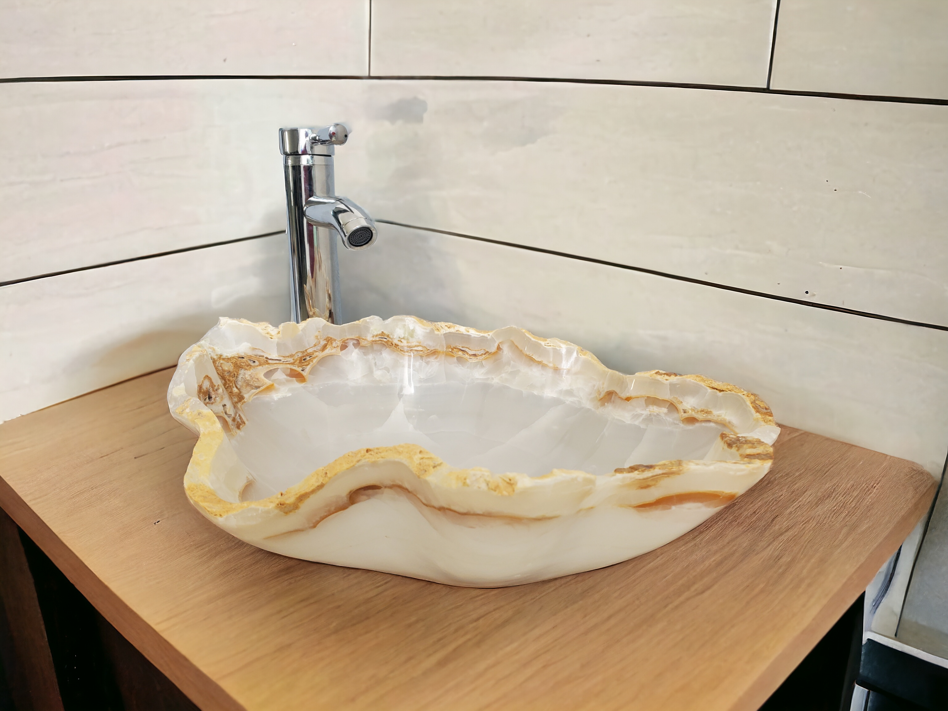 S21_17 Onyx Stone Bathroom Vessel Sink - 16.5 x 13.5 inch
