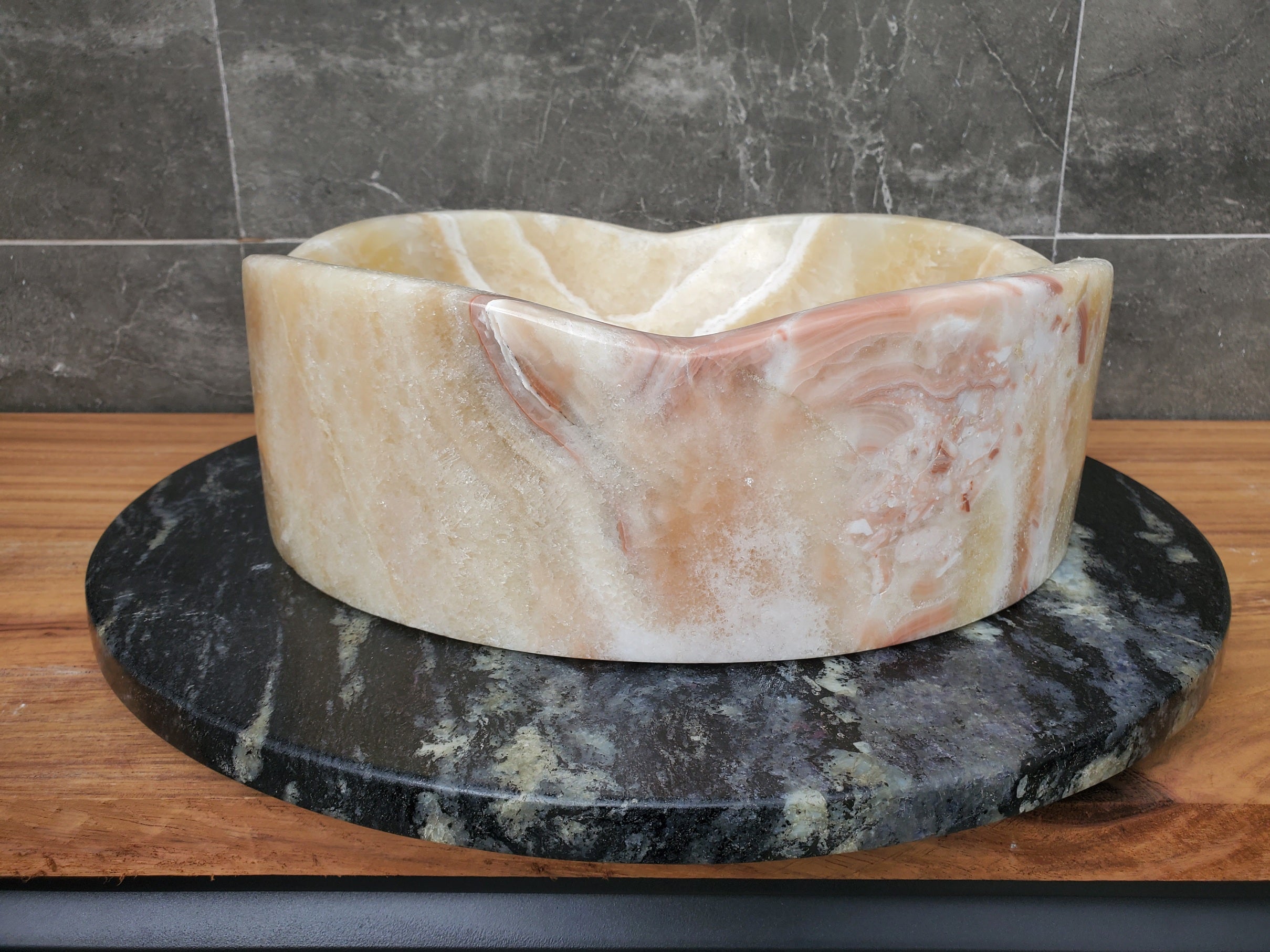 S29_12 Onyx Stone Vessel Bathroom Sink - Round